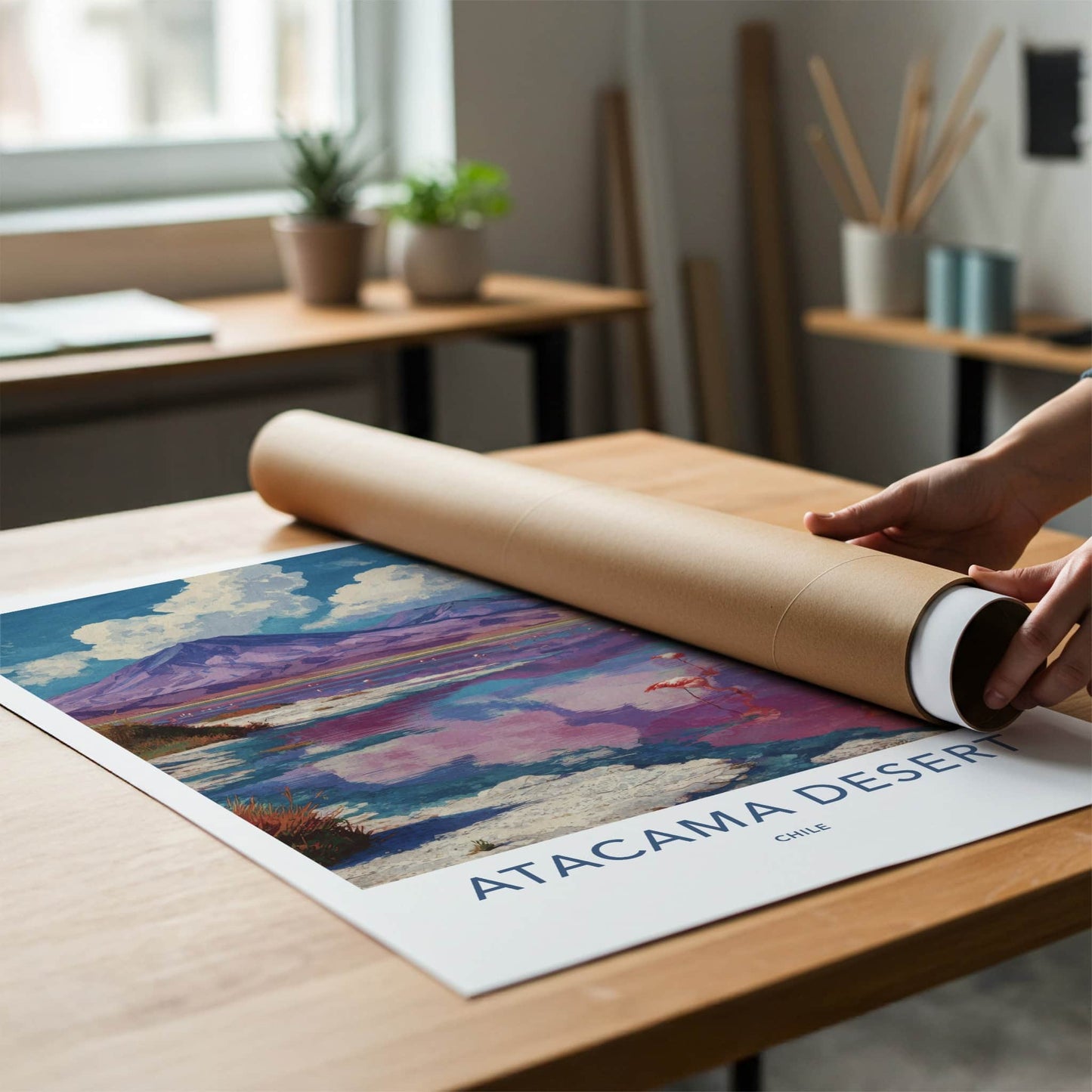 Atacama Desert Poster - Chile Travel Art - Pink Lake Flamingos Home Decor