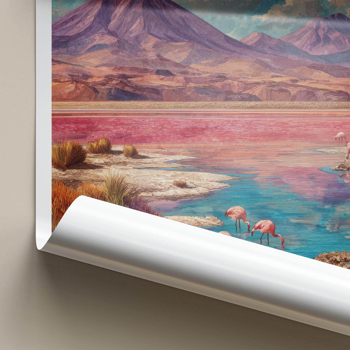 Atacama Desert Poster - Chile Wall Art - Pink Lake Flamingos Home Decor