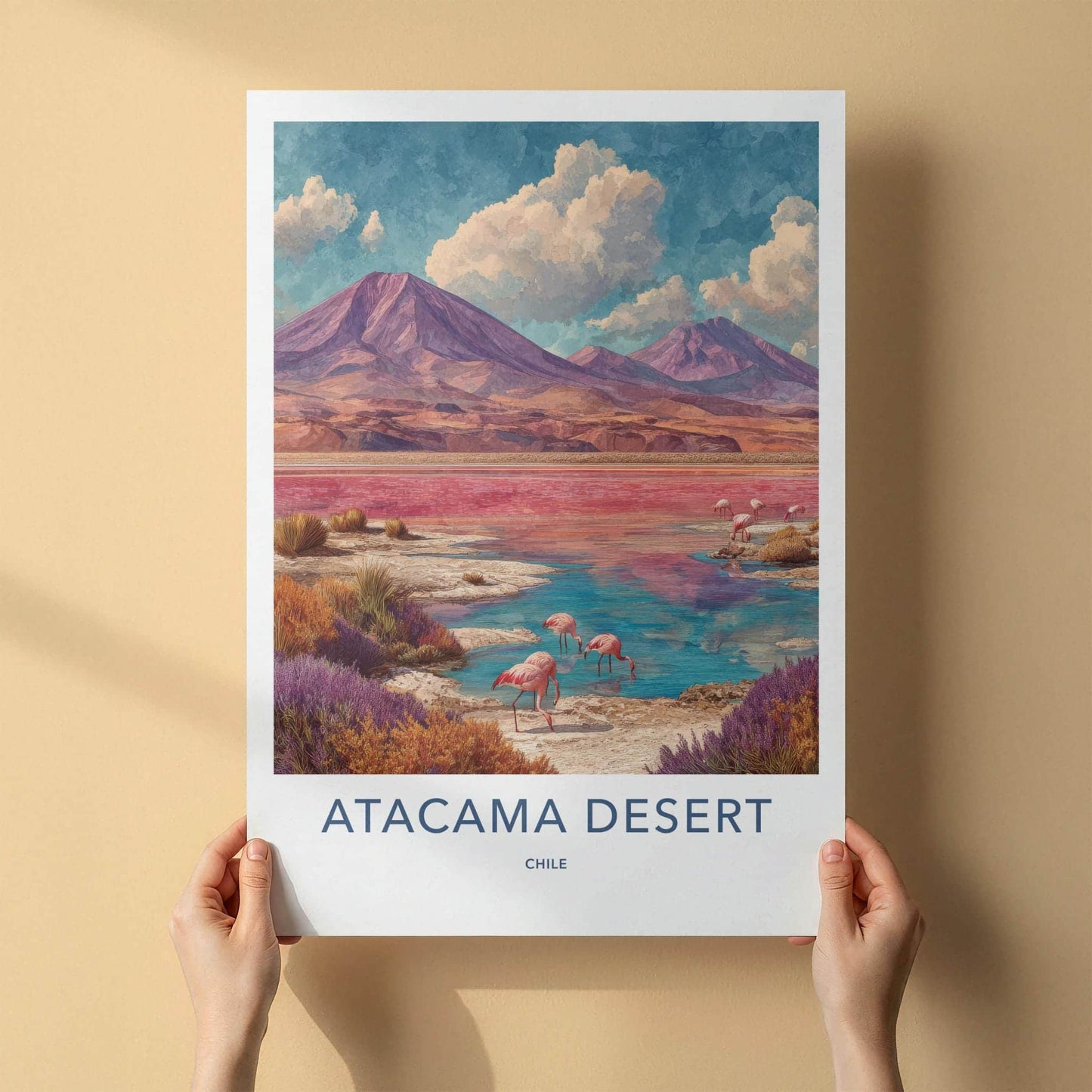 Atacama Desert Poster - Chile Wall Art - Pink Lake Flamingos Home Decor