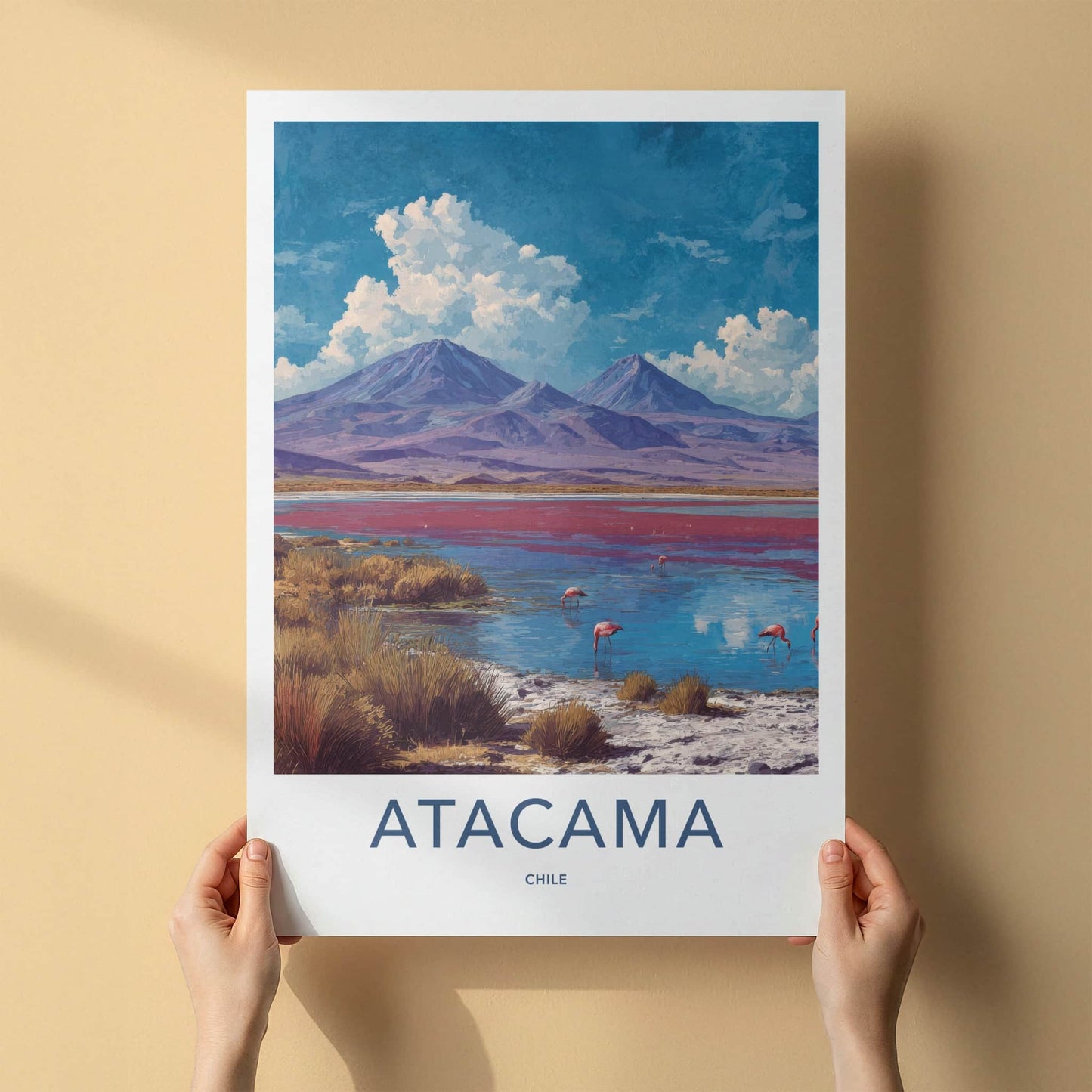 Atacama Poster - Chile Travel Art - Red Lake Flamingos Home Decor