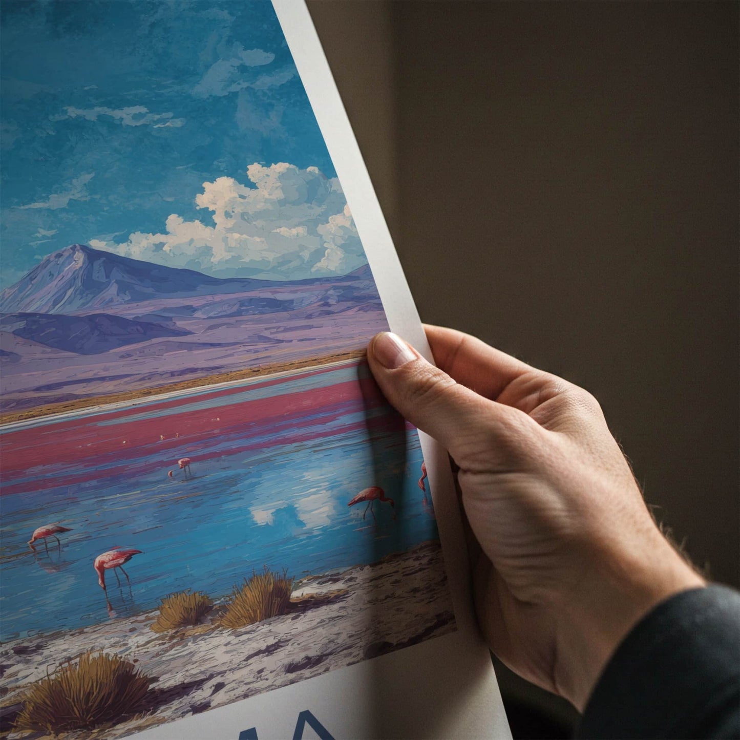 Atacama Poster - Chile Travel Art - Red Lake Flamingos Home Decor