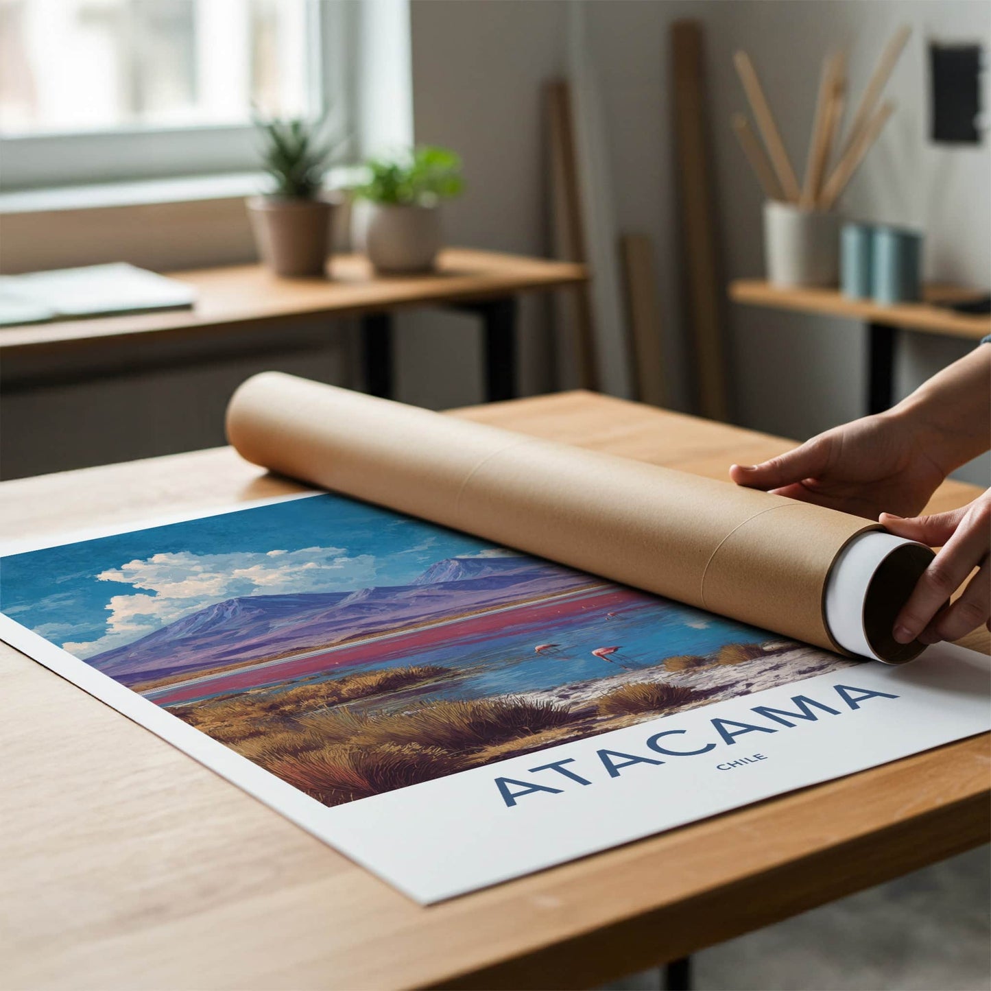 Atacama Poster - Chile Travel Art - Red Lake Flamingos Home Decor