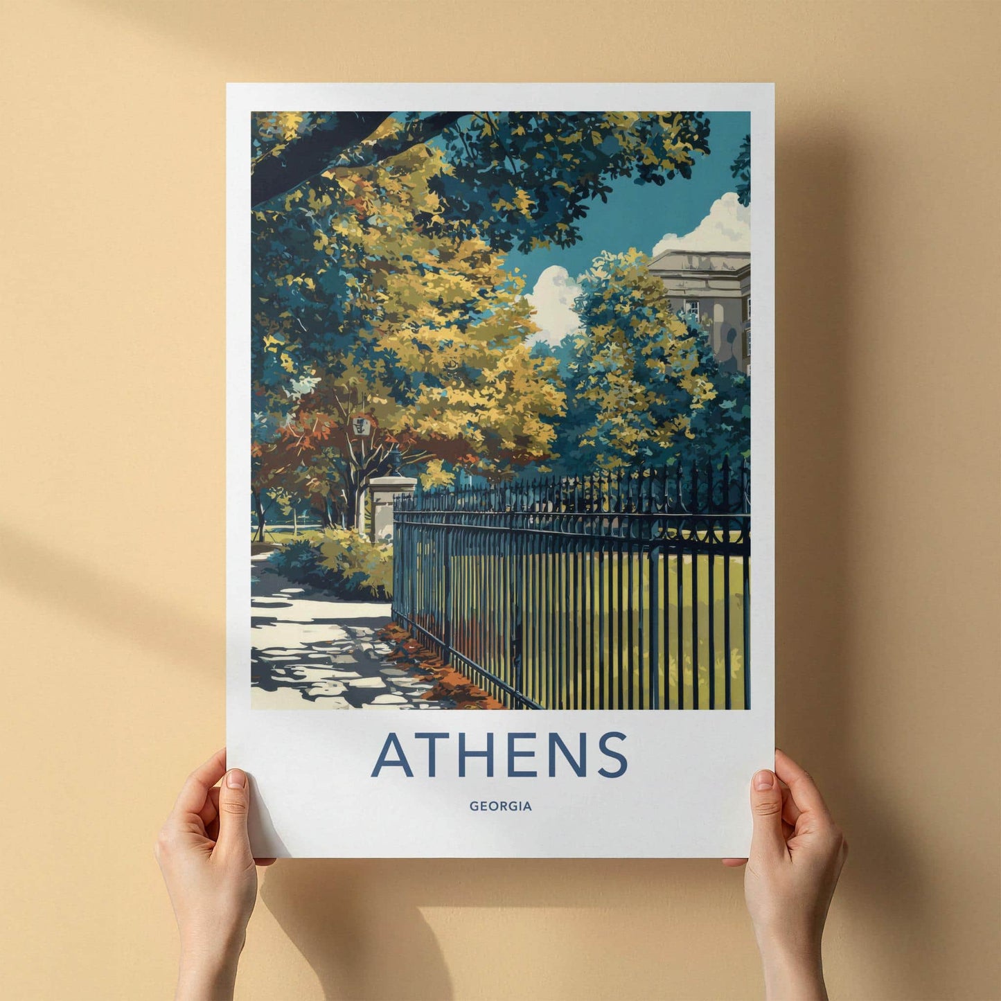 Athens Poster - Georgia Travel Art - Autumn Park Fence Home Decor