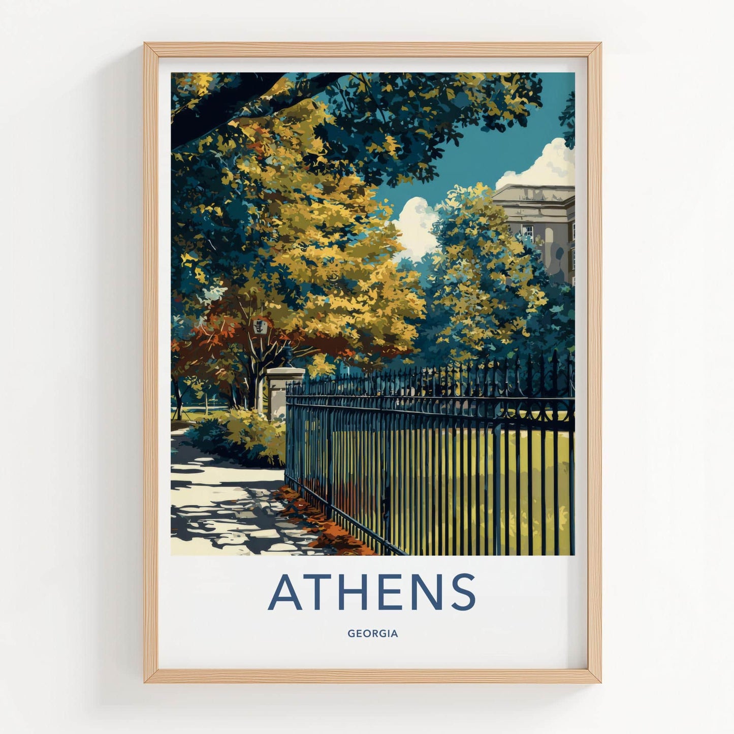 Athens Poster - Georgia Travel Art - Autumn Park Fence Home Decor