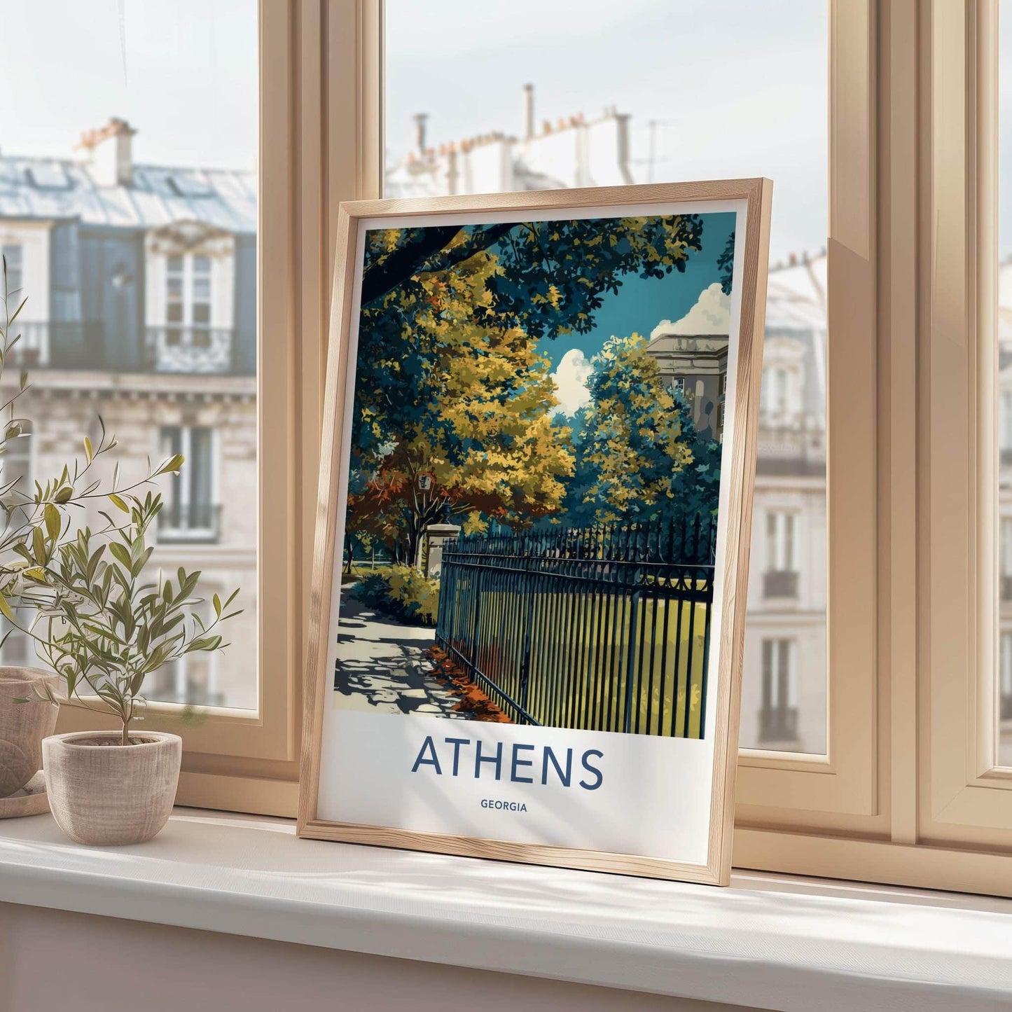 Athens Poster - Georgia Travel Art - Autumn Park Fence Home Decor