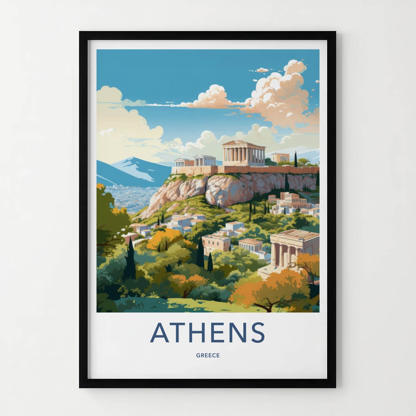 Athens Poster - Greece Framed Print - Acropolis hilltop city Lounge Decor