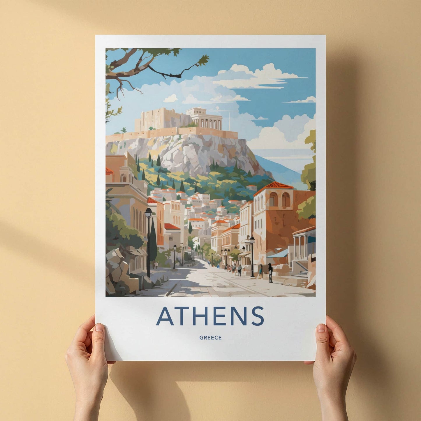 Athens Poster - Greece Framed Print - Acropolis Overlooking City Framed Decor
