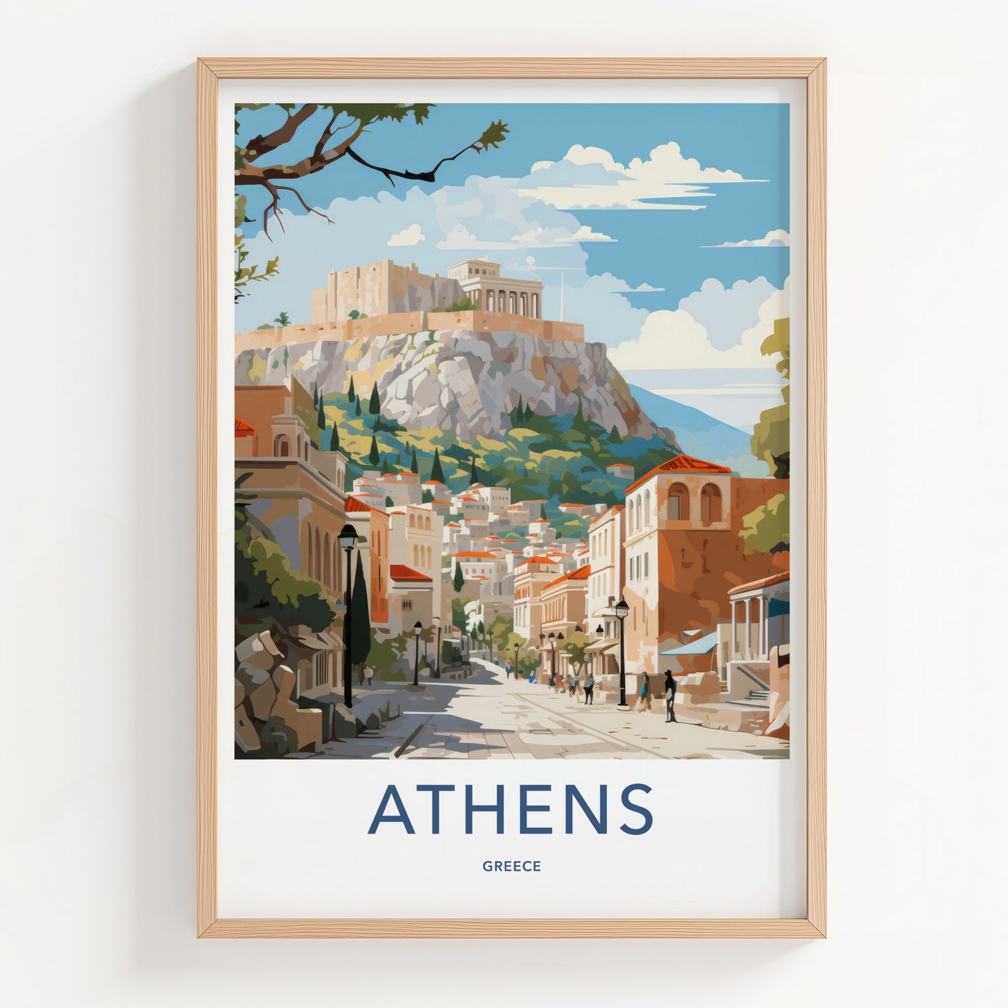 Athens Poster - Greece Framed Print - Acropolis Overlooking City Framed Decor