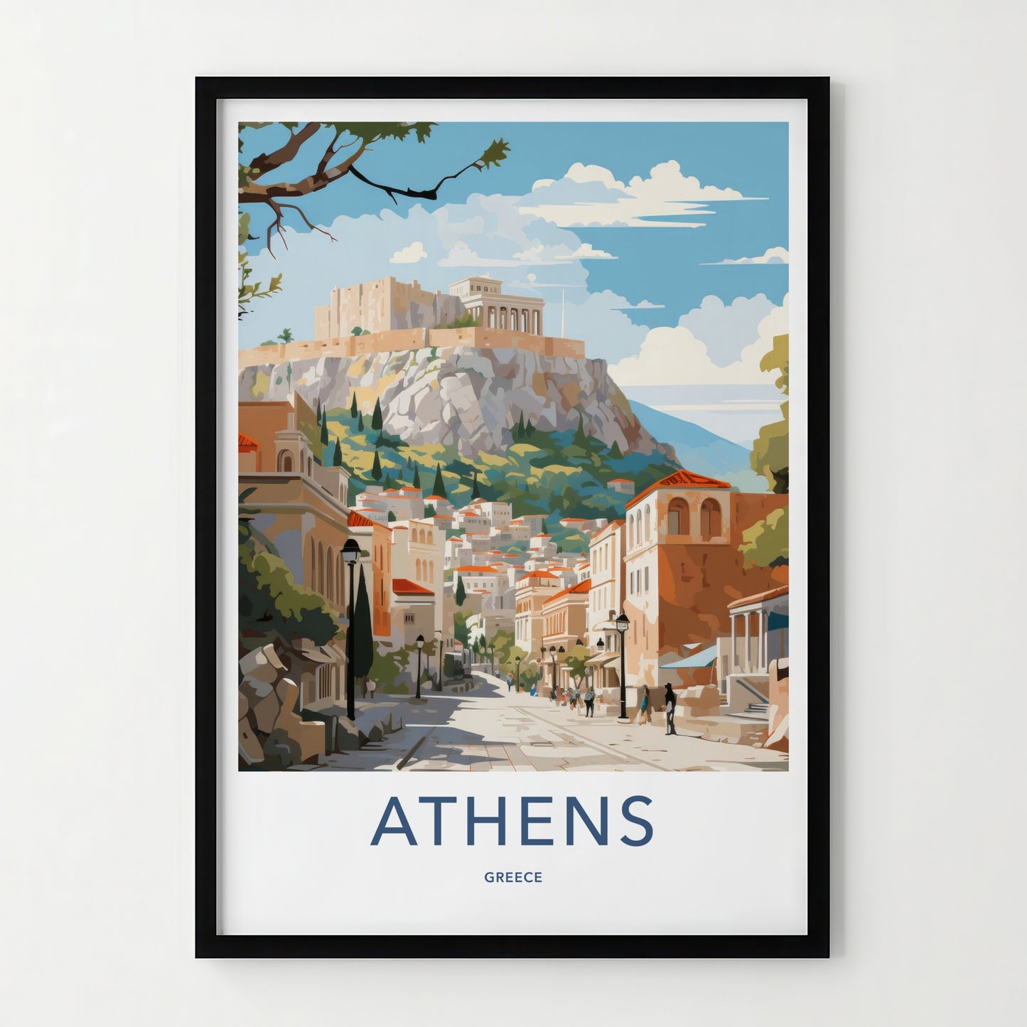 Athens Poster - Greece Framed Print - Acropolis Overlooking City Framed Decor