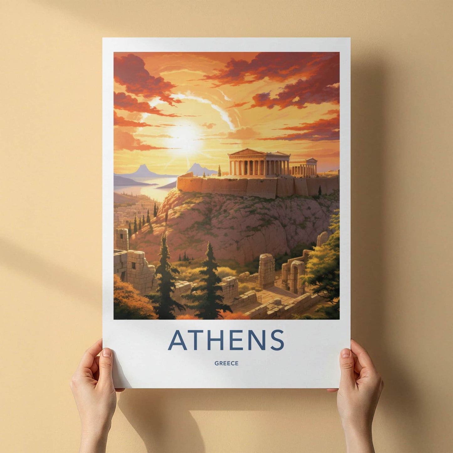 Athens Poster - Greece Framed Print - Acropolis Sunset Glow Lounge Decor