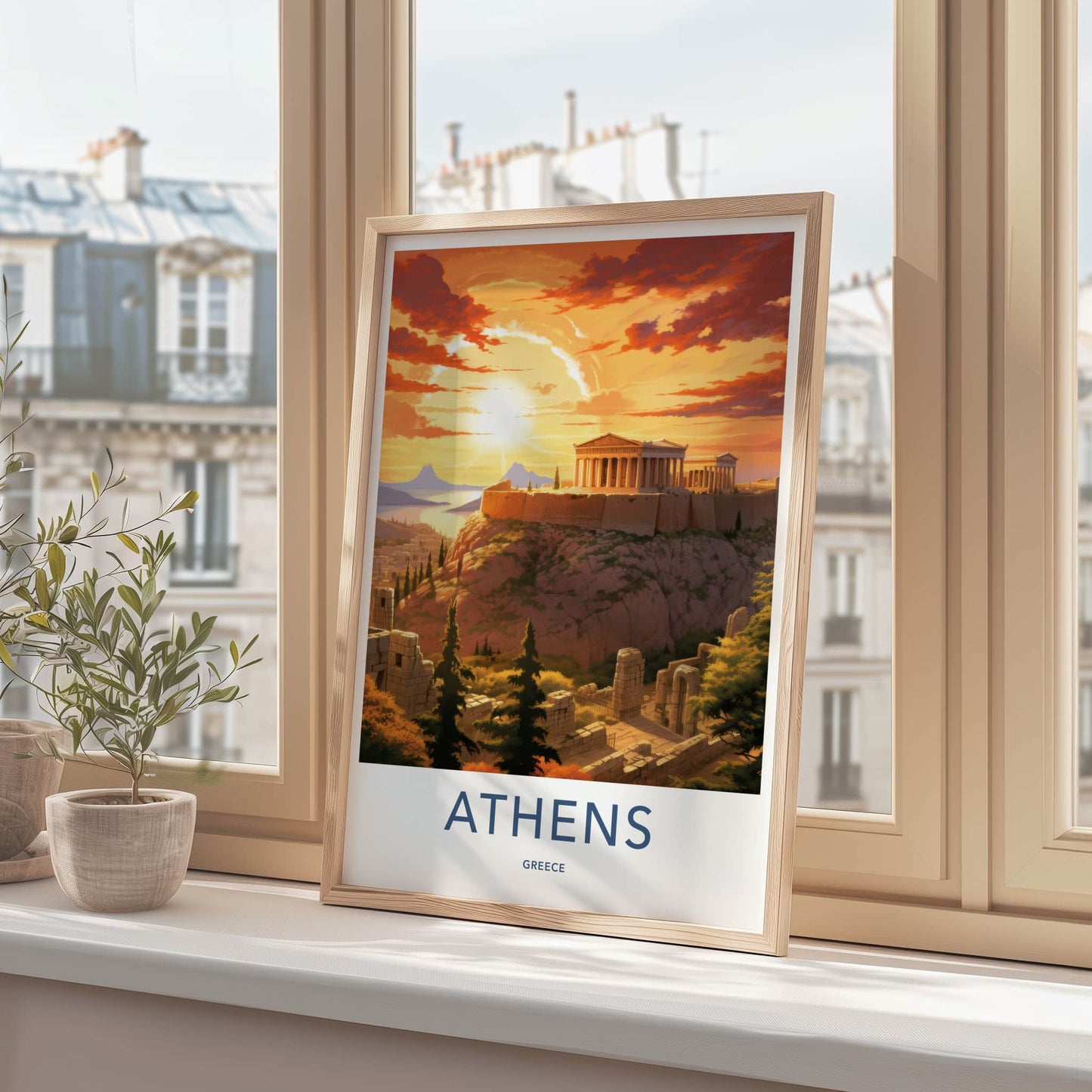 Athens Poster - Greece Framed Print - Acropolis Sunset Glow Lounge Decor