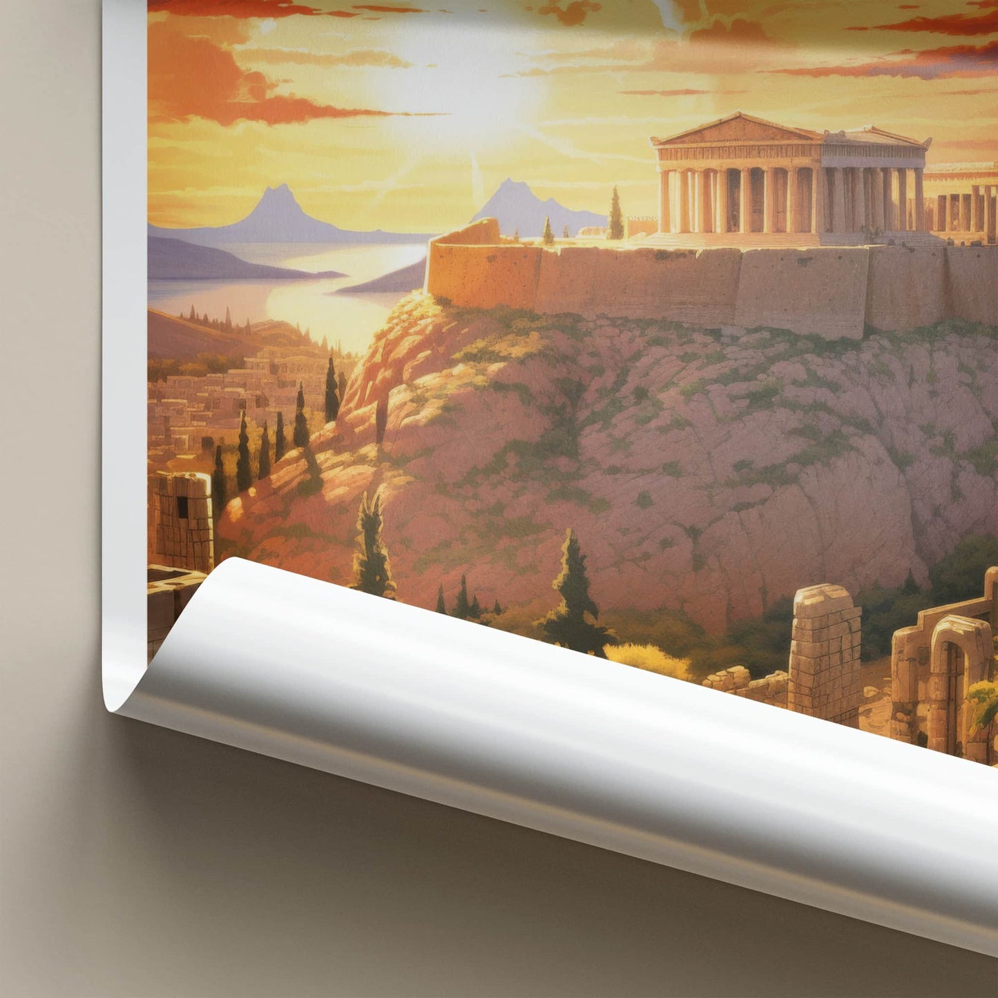 Athens Poster - Greece Framed Print - Acropolis Sunset Glow Lounge Decor