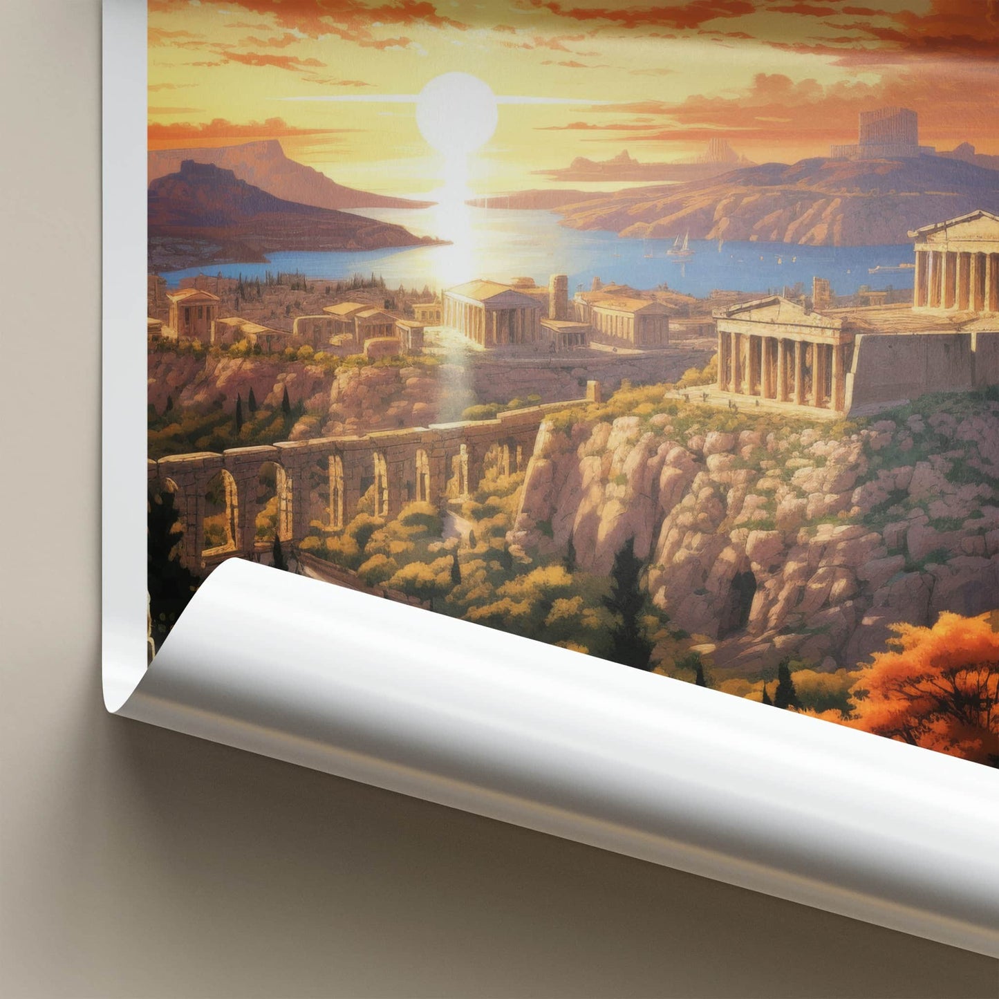 Athens Poster - Greece Travel Art - Historic Acropolis Sunset Home Decor