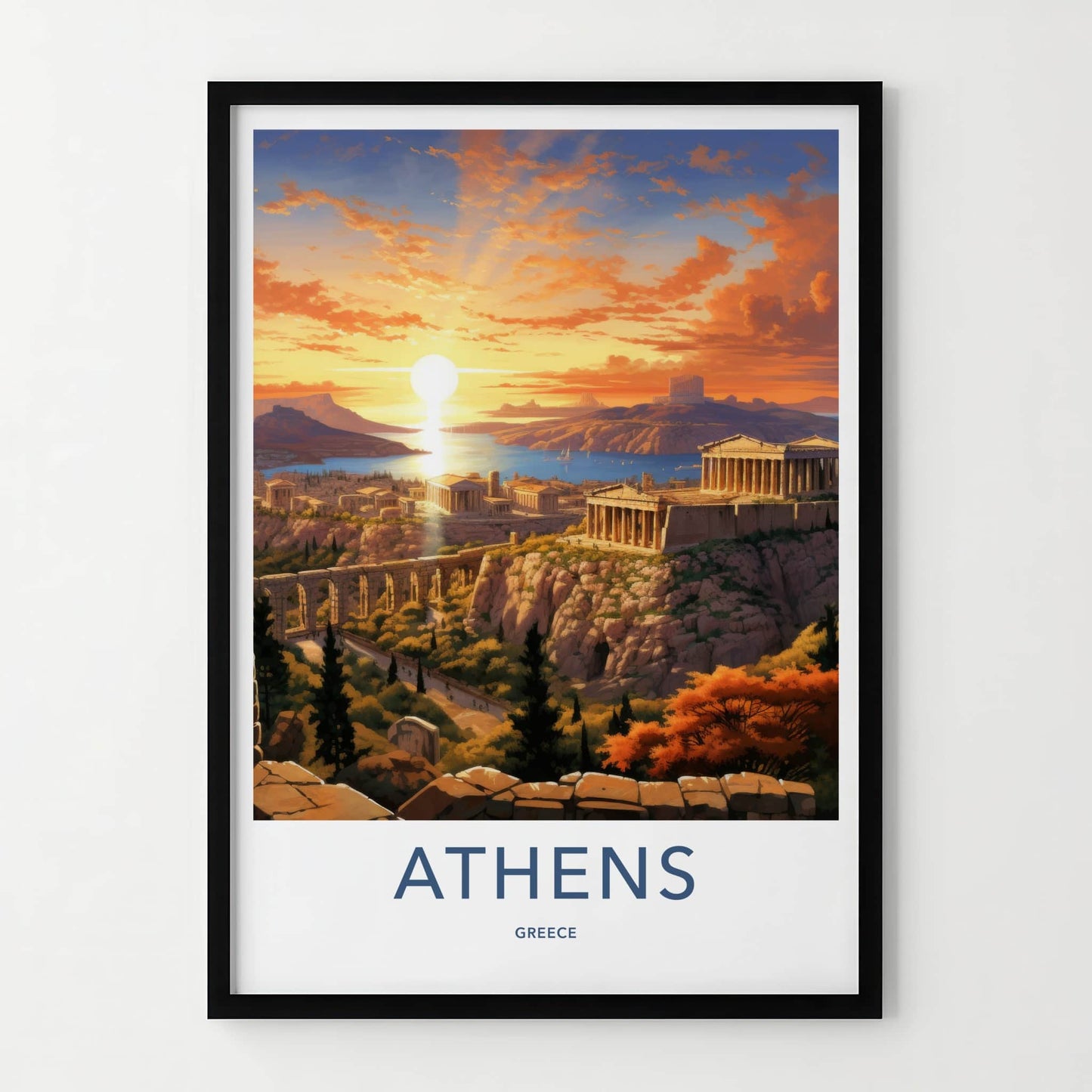 Athens Poster - Greece Travel Art - Historic Acropolis Sunset Home Decor