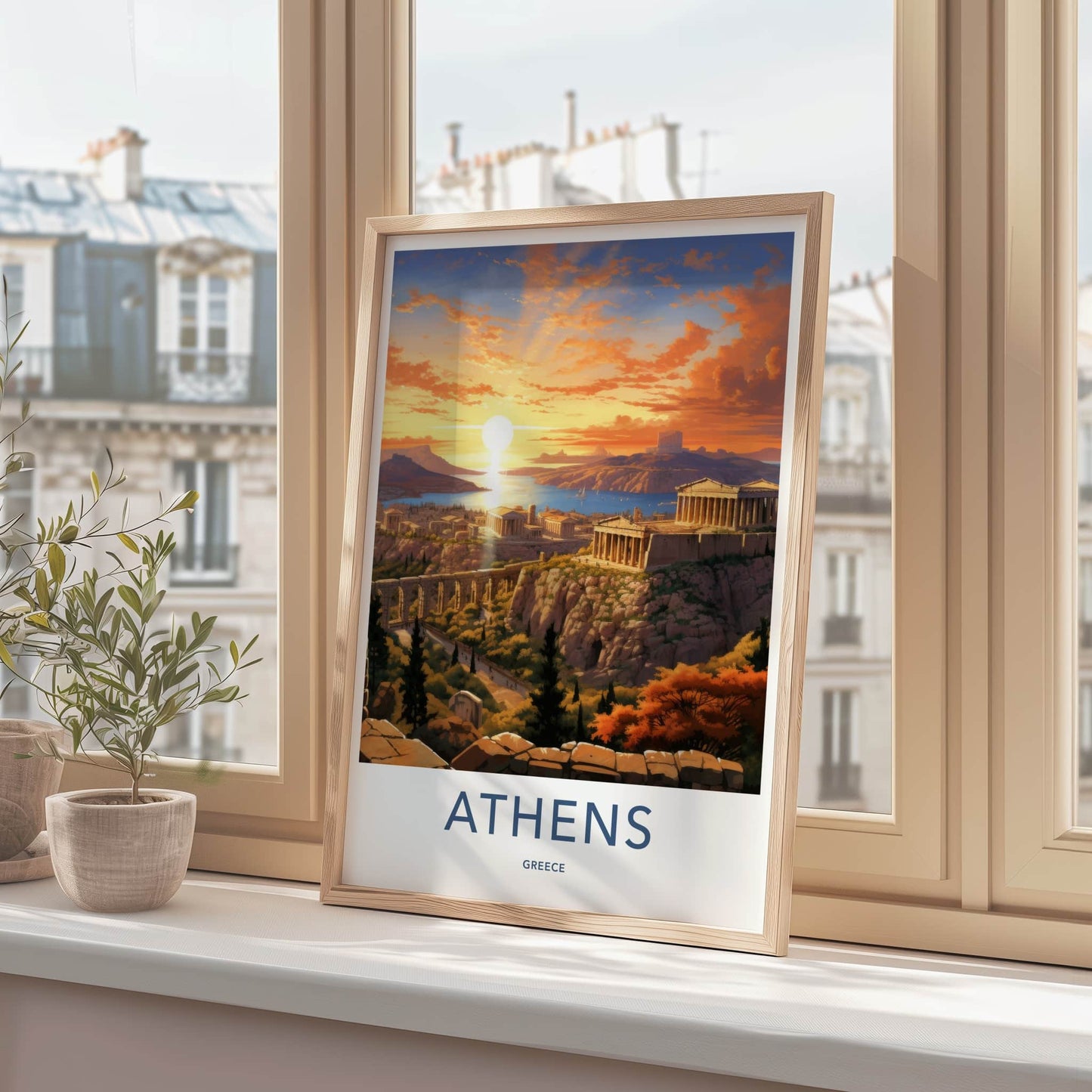 Athens Poster - Greece Travel Art - Historic Acropolis Sunset Home Decor