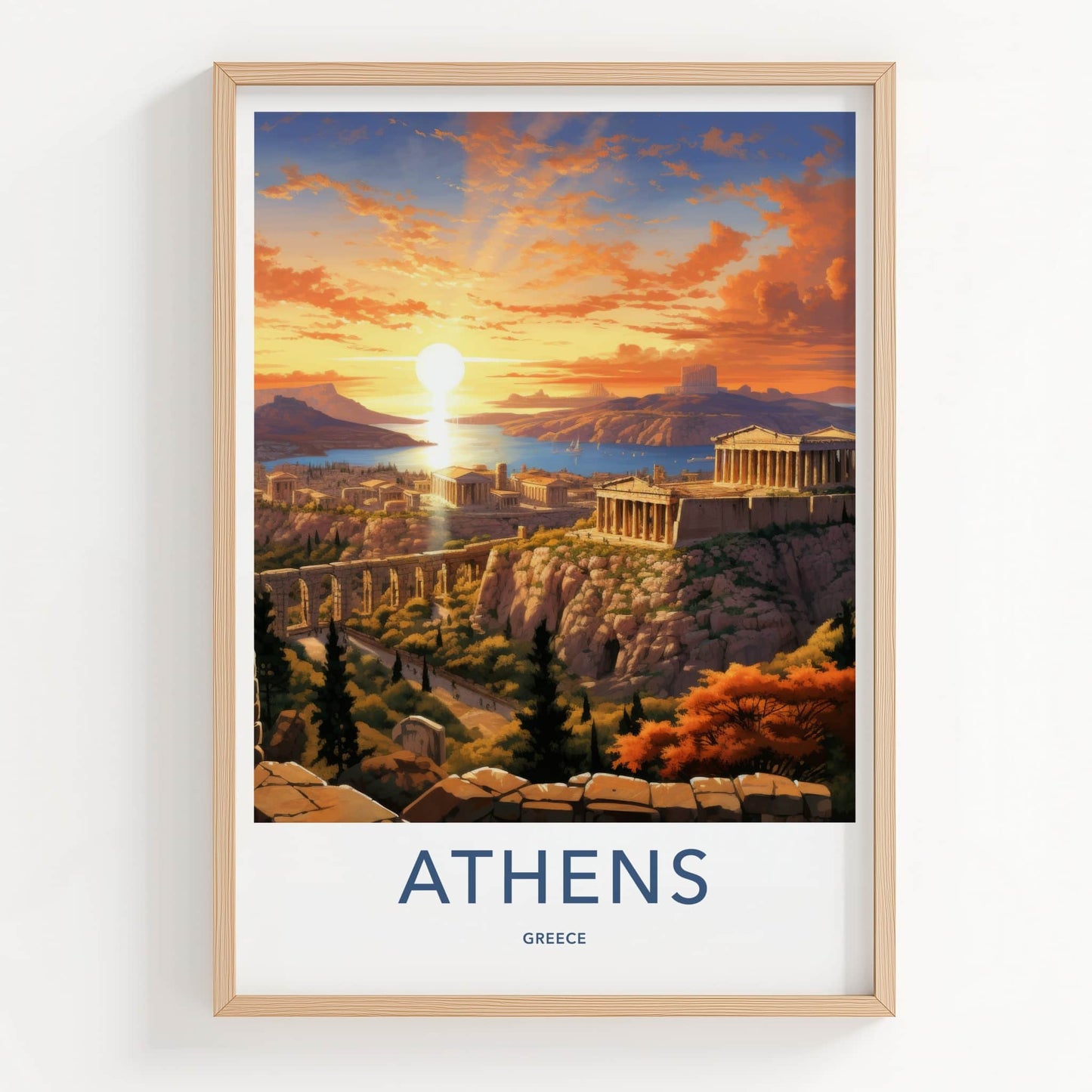 Athens Poster - Greece Travel Art - Historic Acropolis Sunset Home Decor