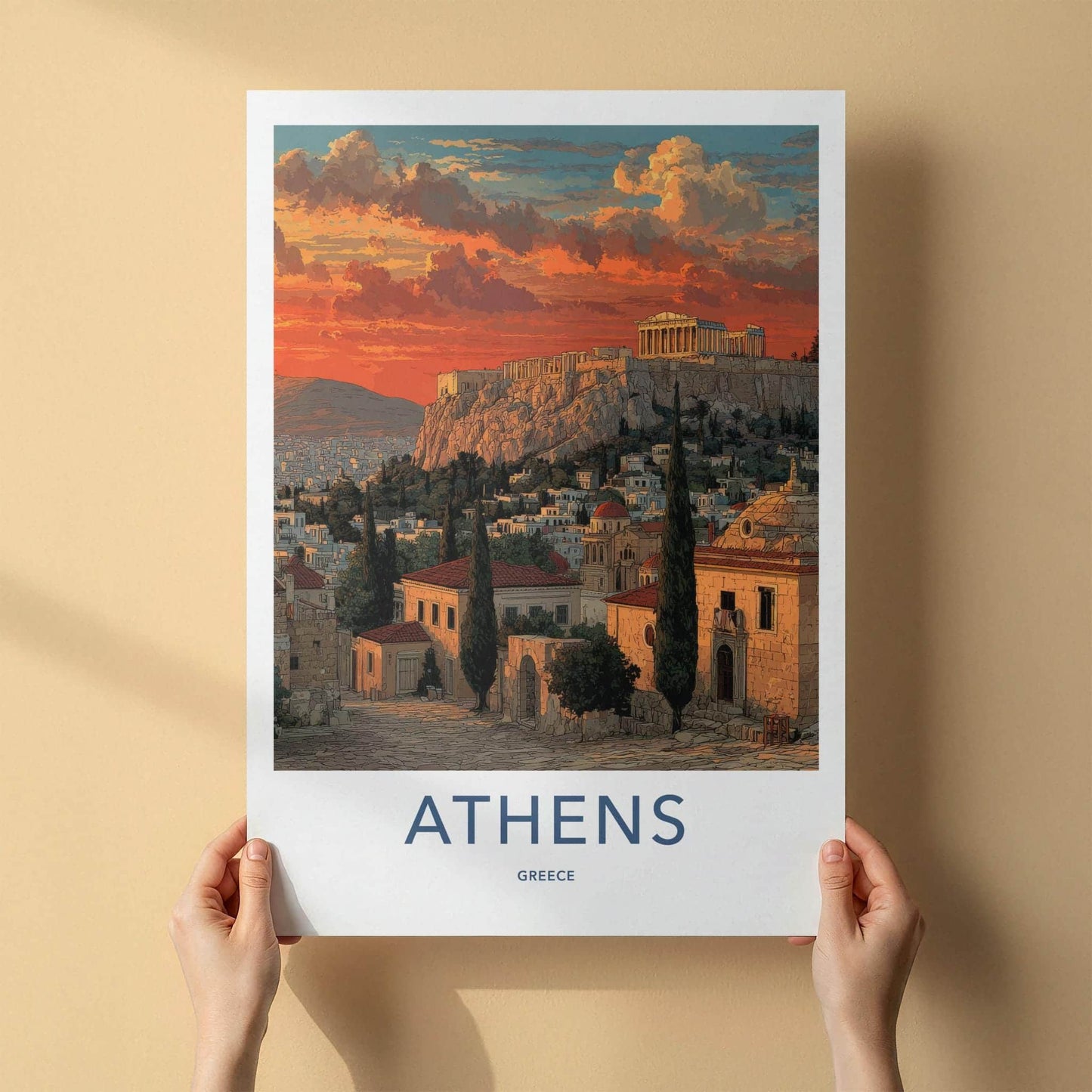Athens Poster - Greece Travel Print - Acropolis Sunset Home Decor