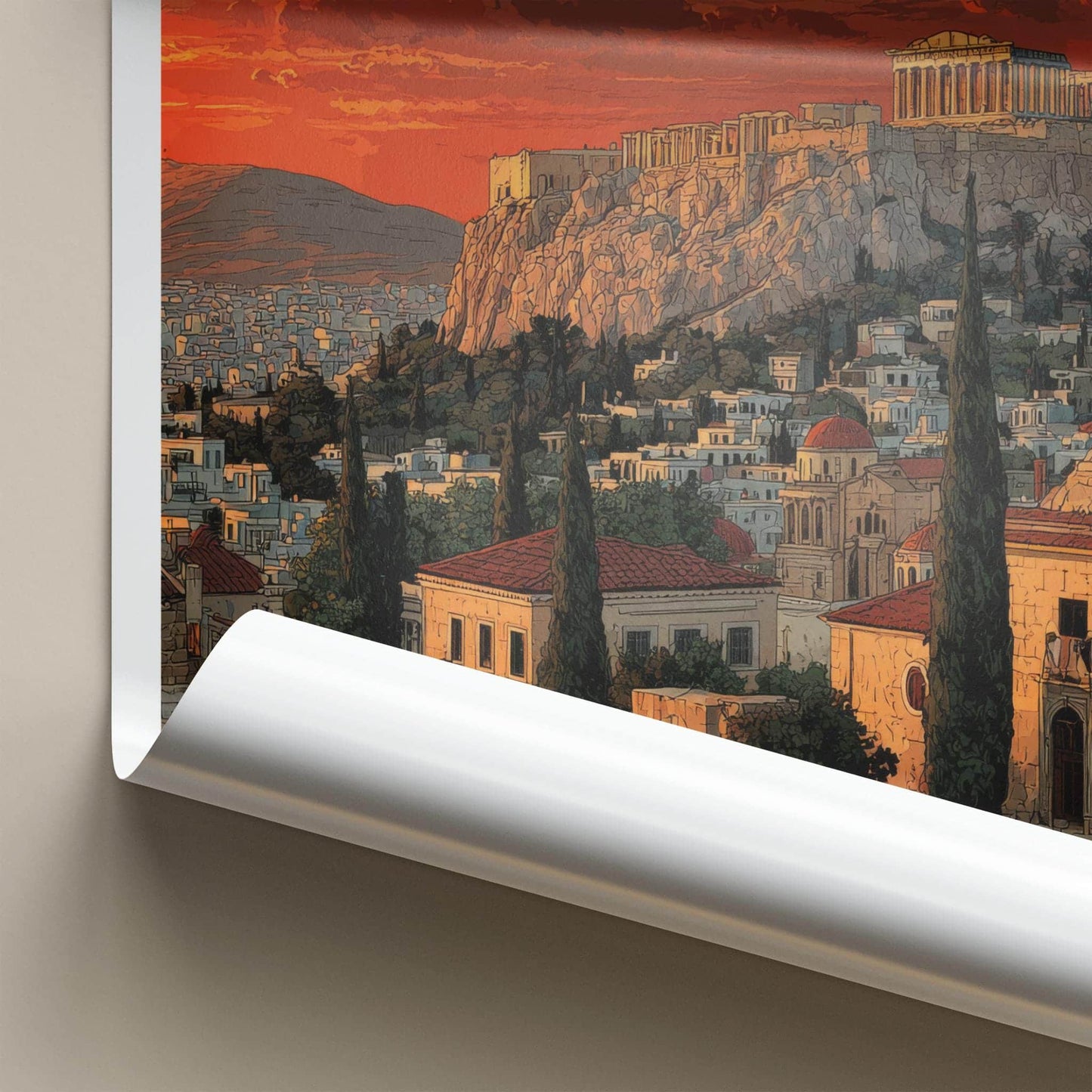 Athens Poster - Greece Travel Print - Acropolis Sunset Home Decor