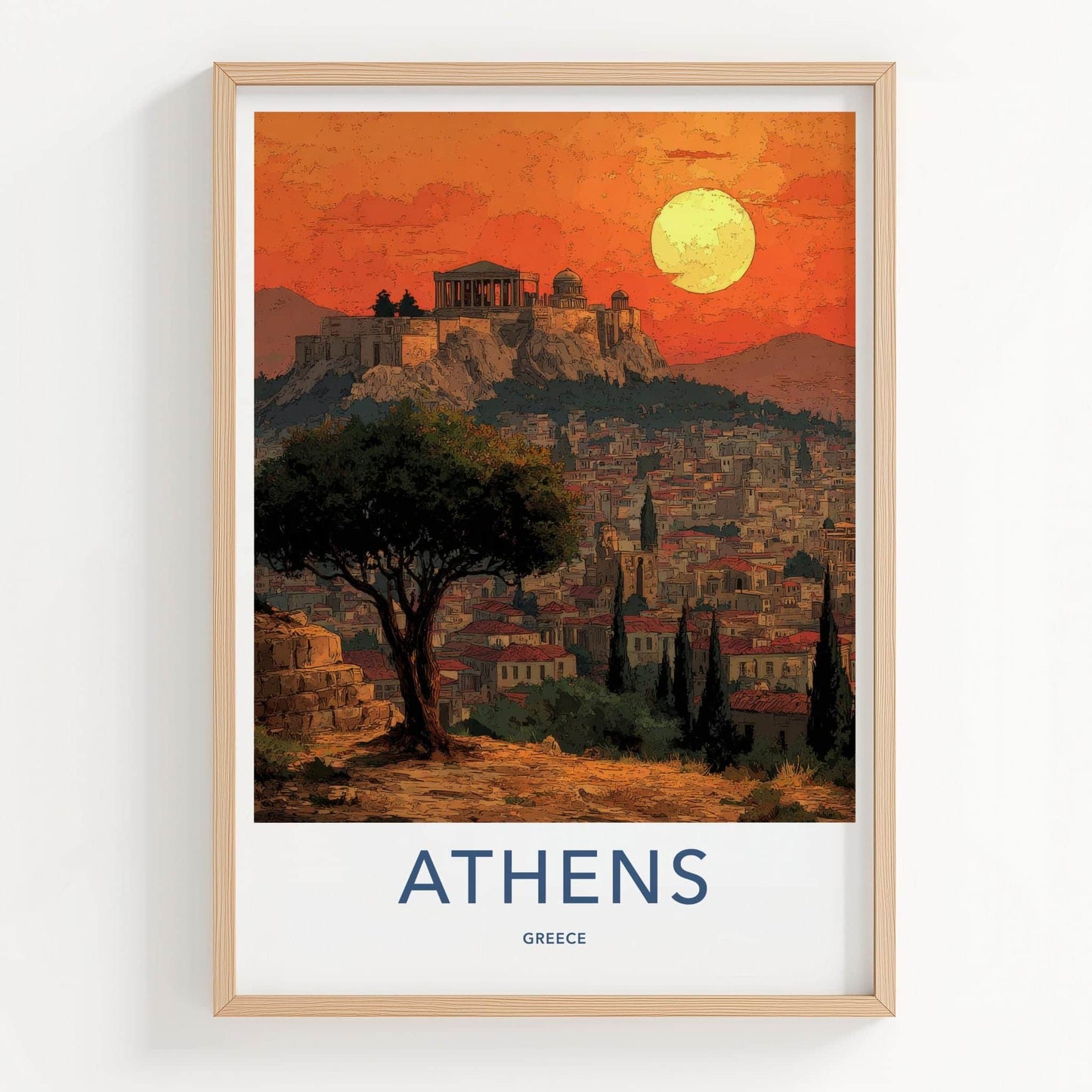 Athens Poster - Greece Travel Print - Sunset Acropolis View Wall Decor