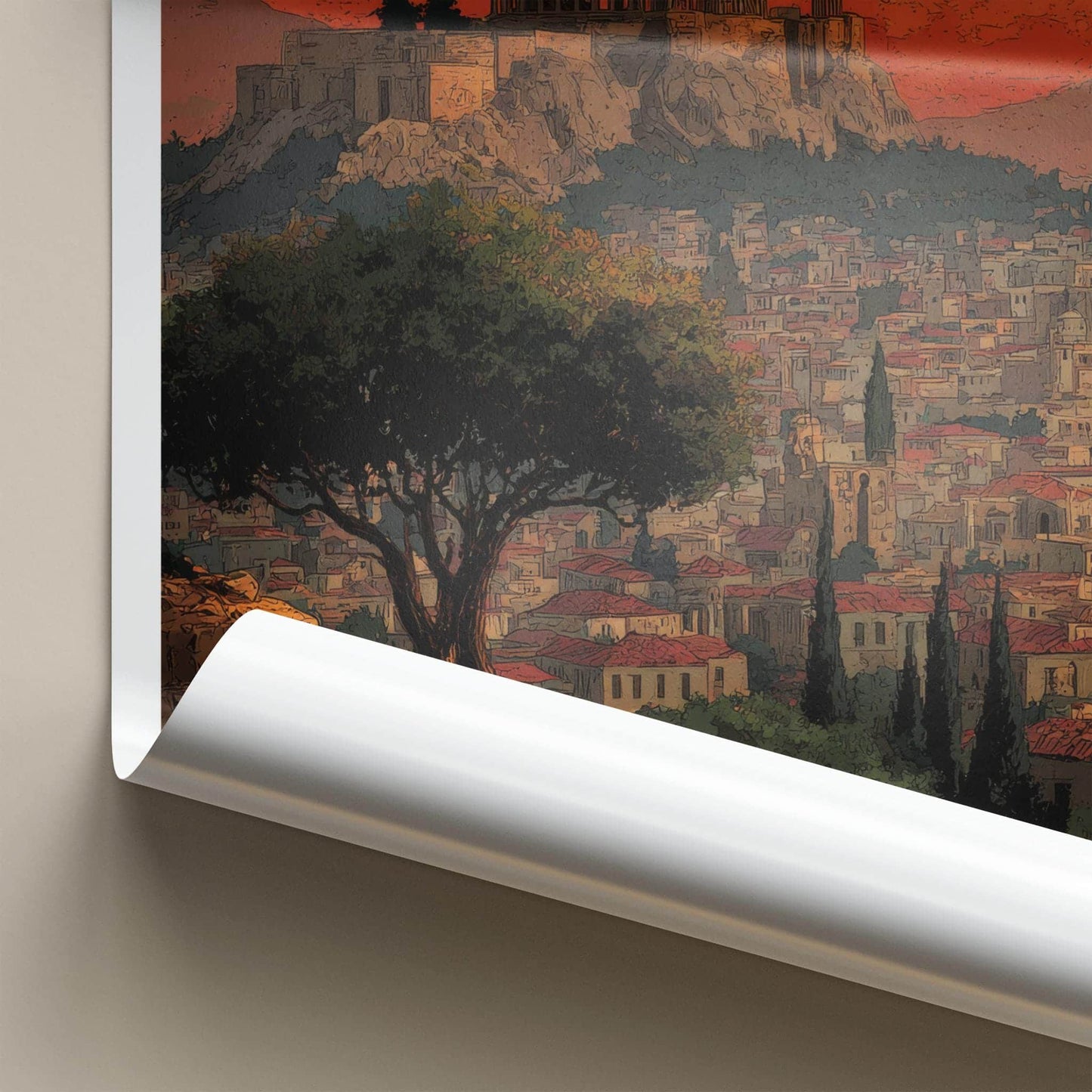 Athens Poster - Greece Travel Print - Sunset Acropolis View Wall Decor