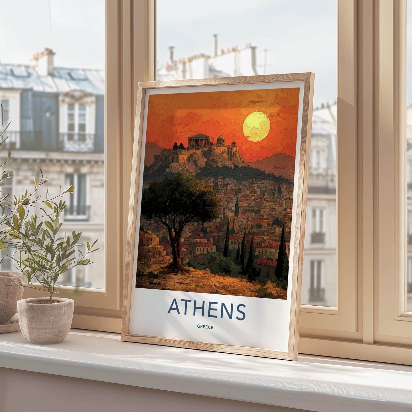 Athens Poster - Greece Travel Print - Sunset Acropolis View Wall Decor