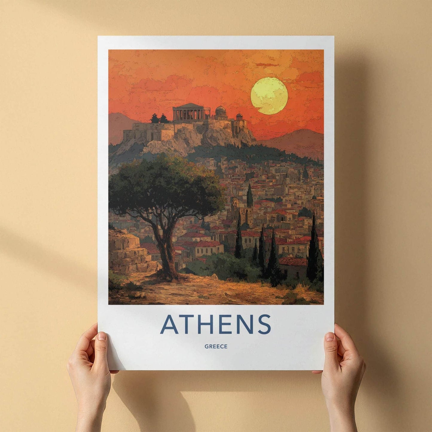 Athens Poster - Greece Travel Print - Sunset Acropolis View Wall Decor