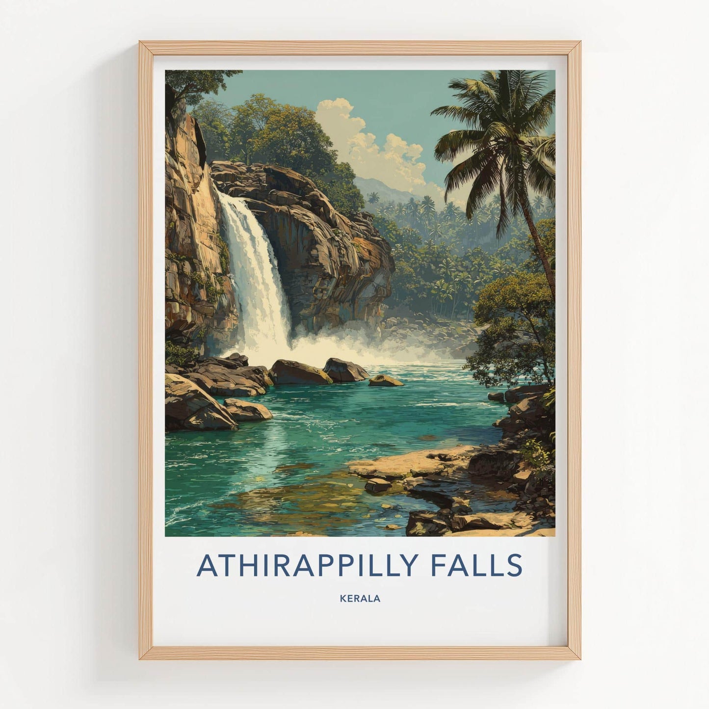 Athirappilly Falls Poster - India Travel Art - Lush Waterfall Home Decor