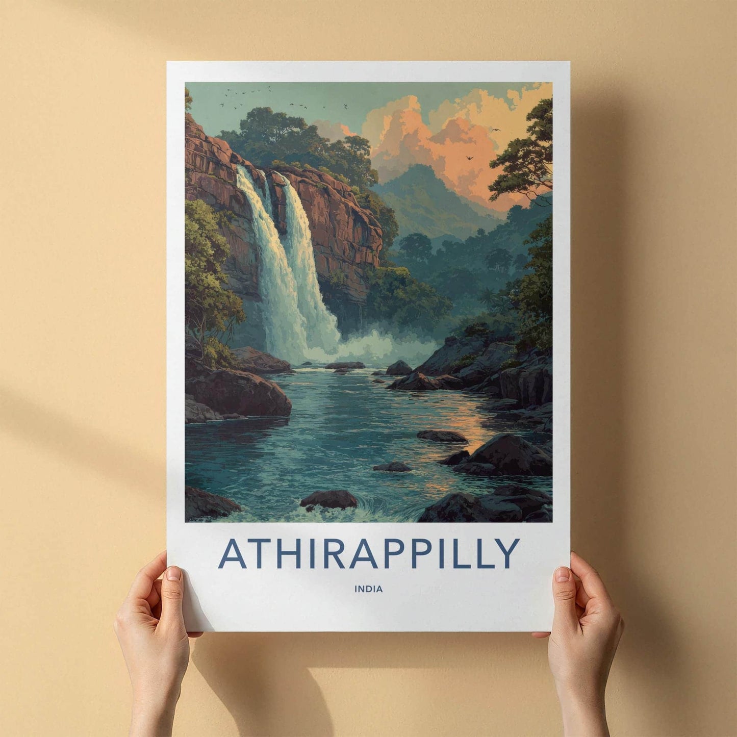 Athirappilly Poster - India Scenic Art - Lush Jungle Falls Room Decor