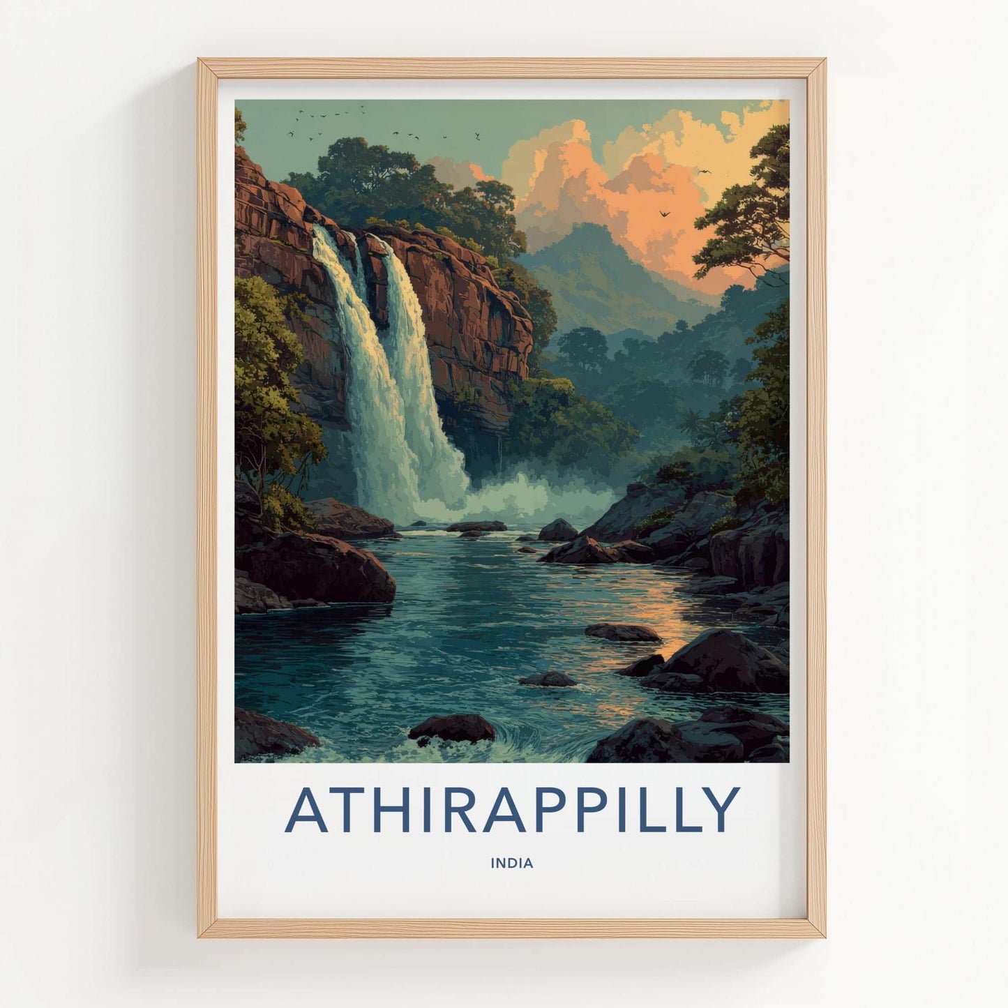 Athirappilly Poster - India Scenic Art - Lush Jungle Falls Room Decor