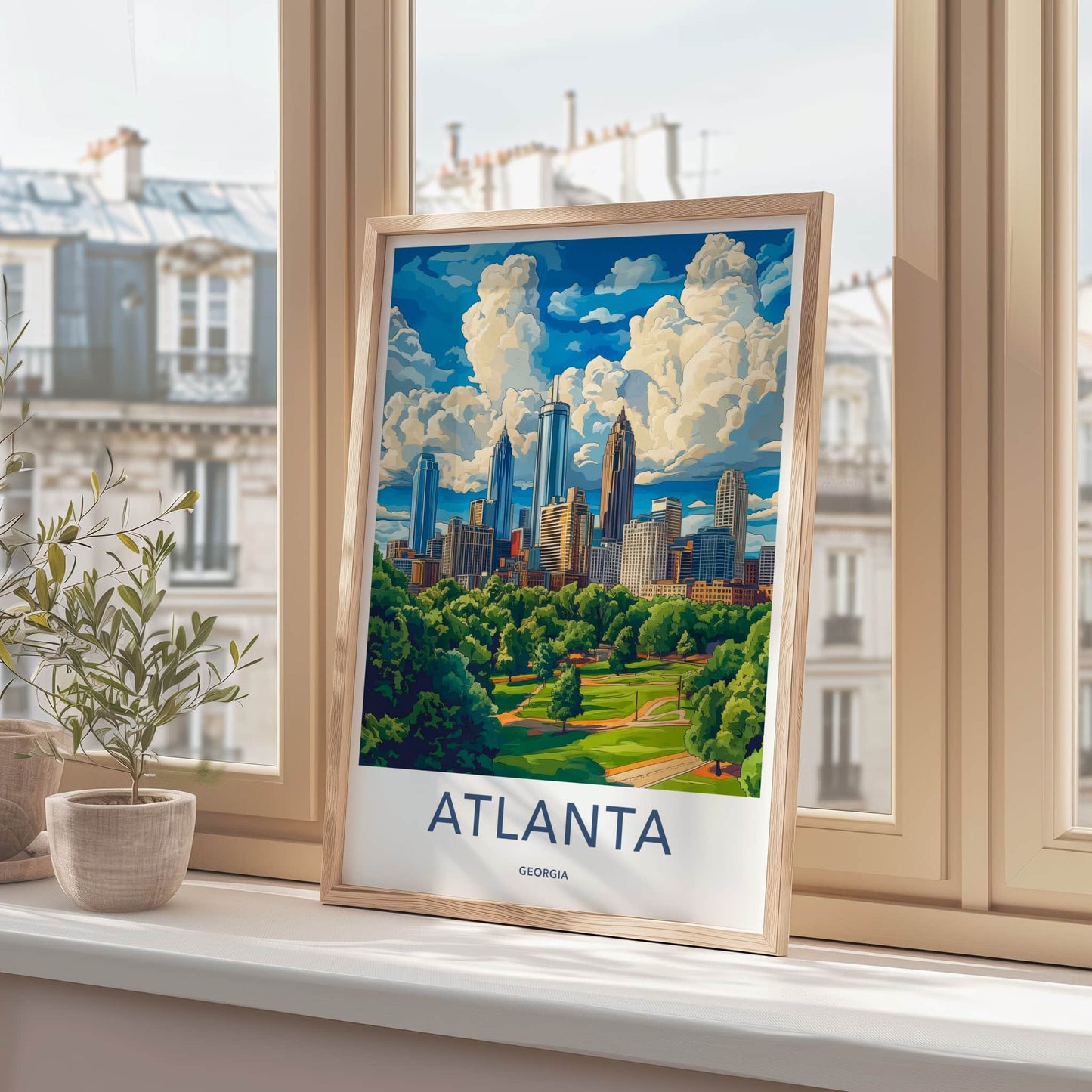 Atlanta Poster - Georgia Travel Art - Cityscape Park Clouds Wall Decor