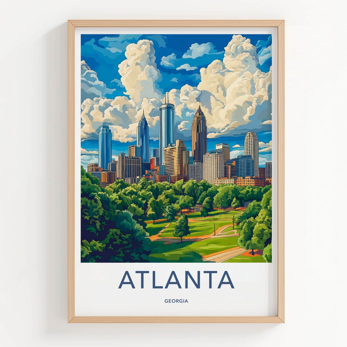 Atlanta Poster - Georgia Travel Art - Cityscape Park Clouds Wall Decor