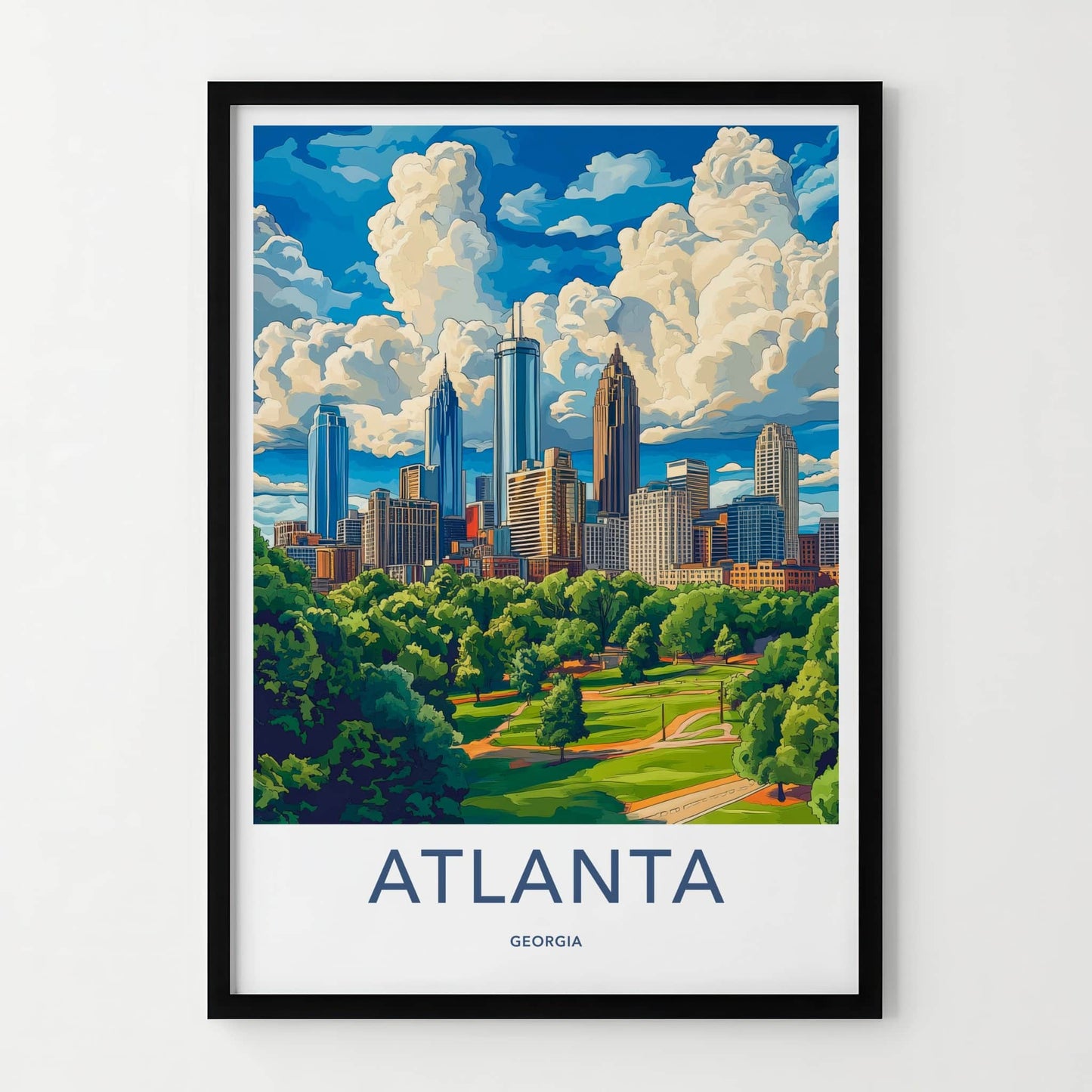 Atlanta Poster - Georgia Travel Art - Cityscape Park Clouds Wall Decor