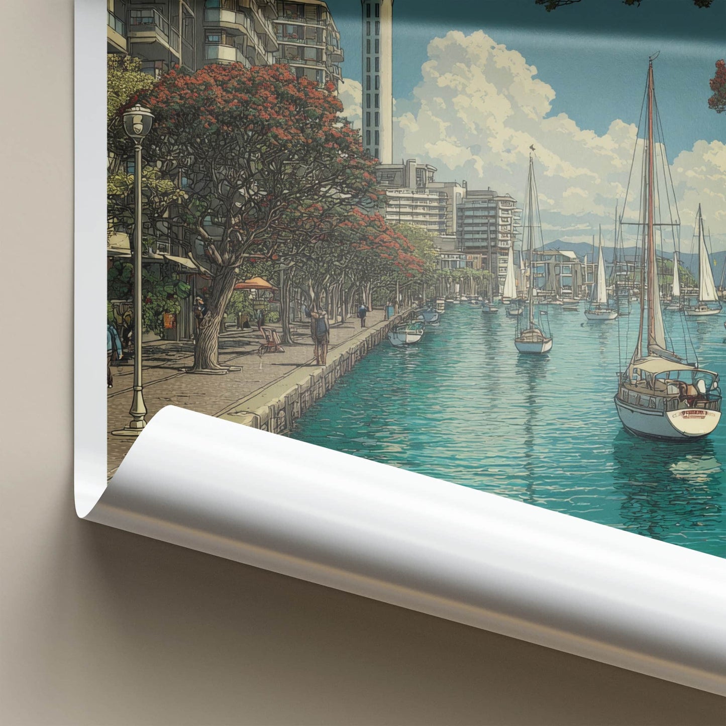 Auckland Poster - New Zealand Travel Art - City Harbor Boats Wall Decor
