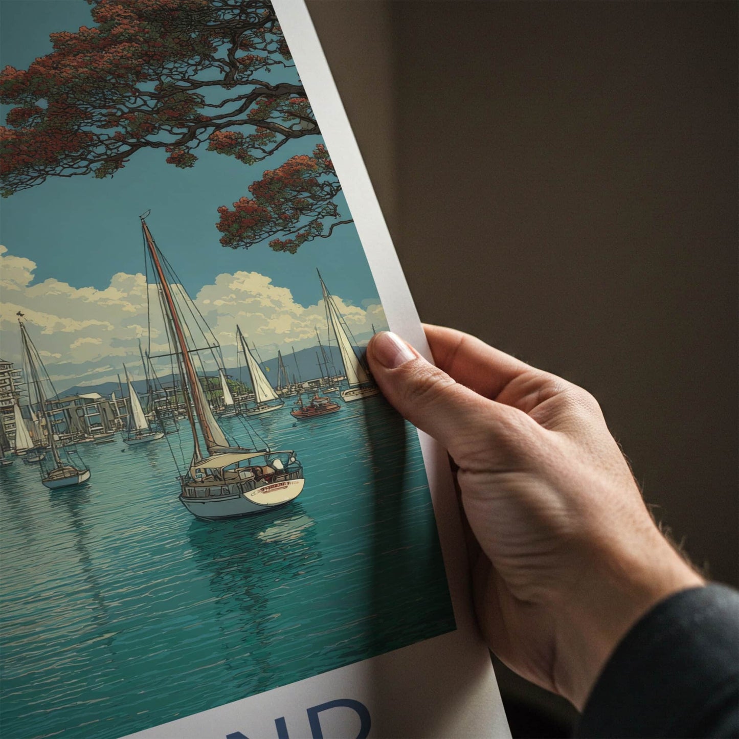 Auckland Poster - New Zealand Travel Art - City Harbor Boats Wall Decor