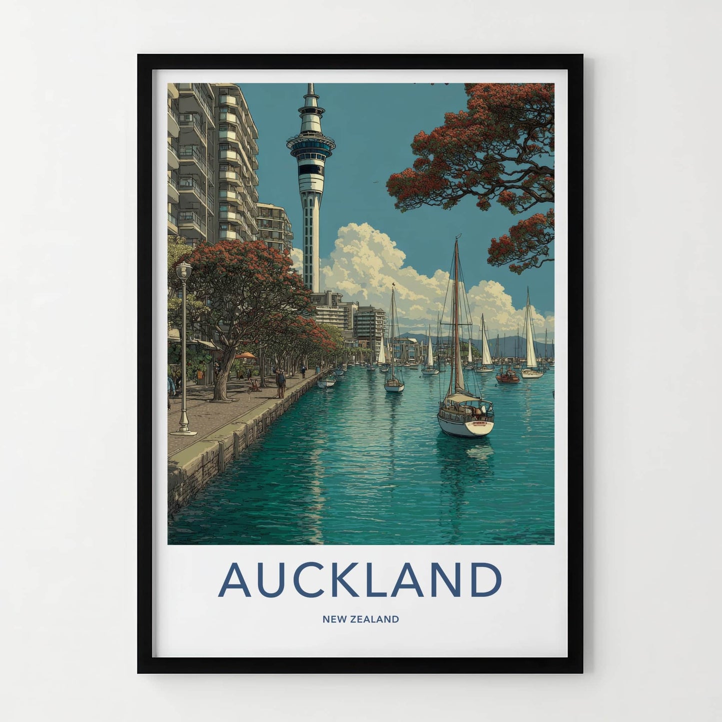 Auckland Poster - New Zealand Travel Art - City Harbor Boats Wall Decor