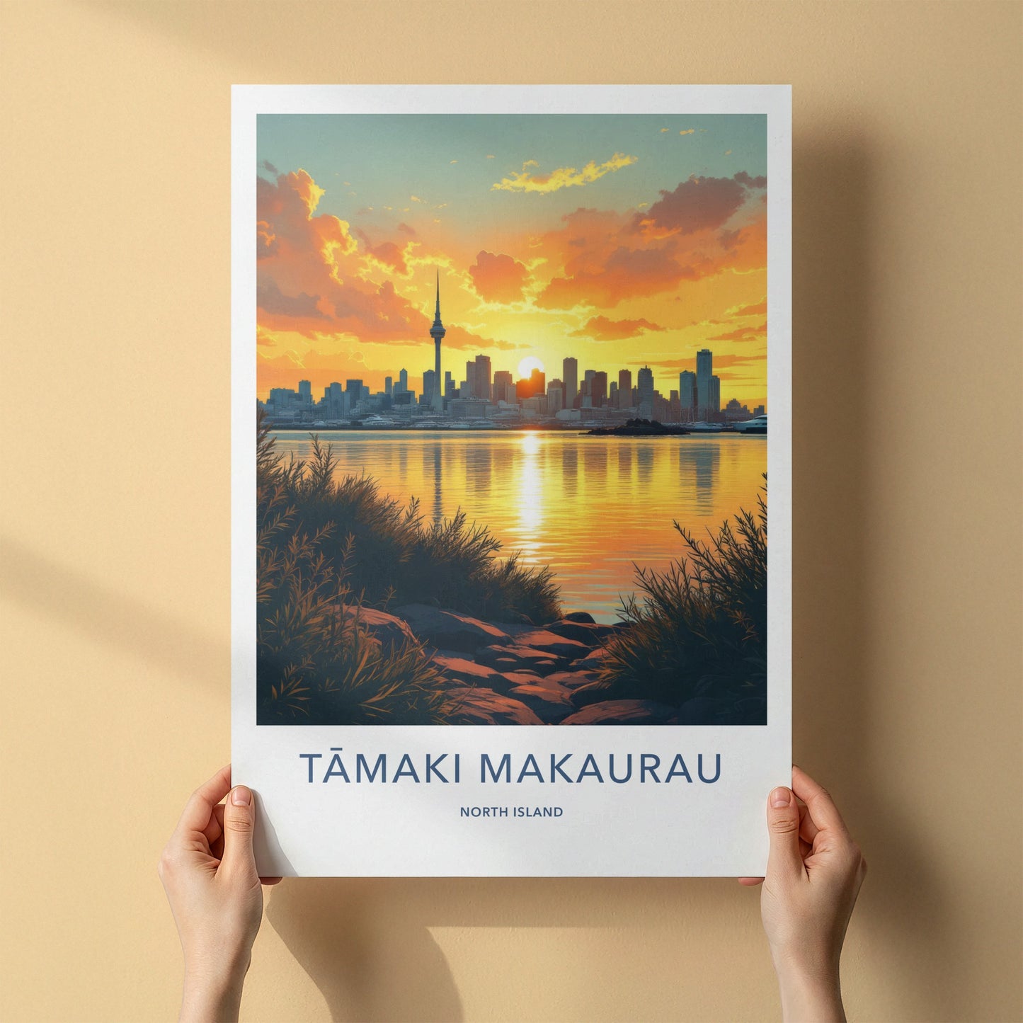 Auckland Poster - New Zealand Travel Art - City Skyline Sunset Home Decor