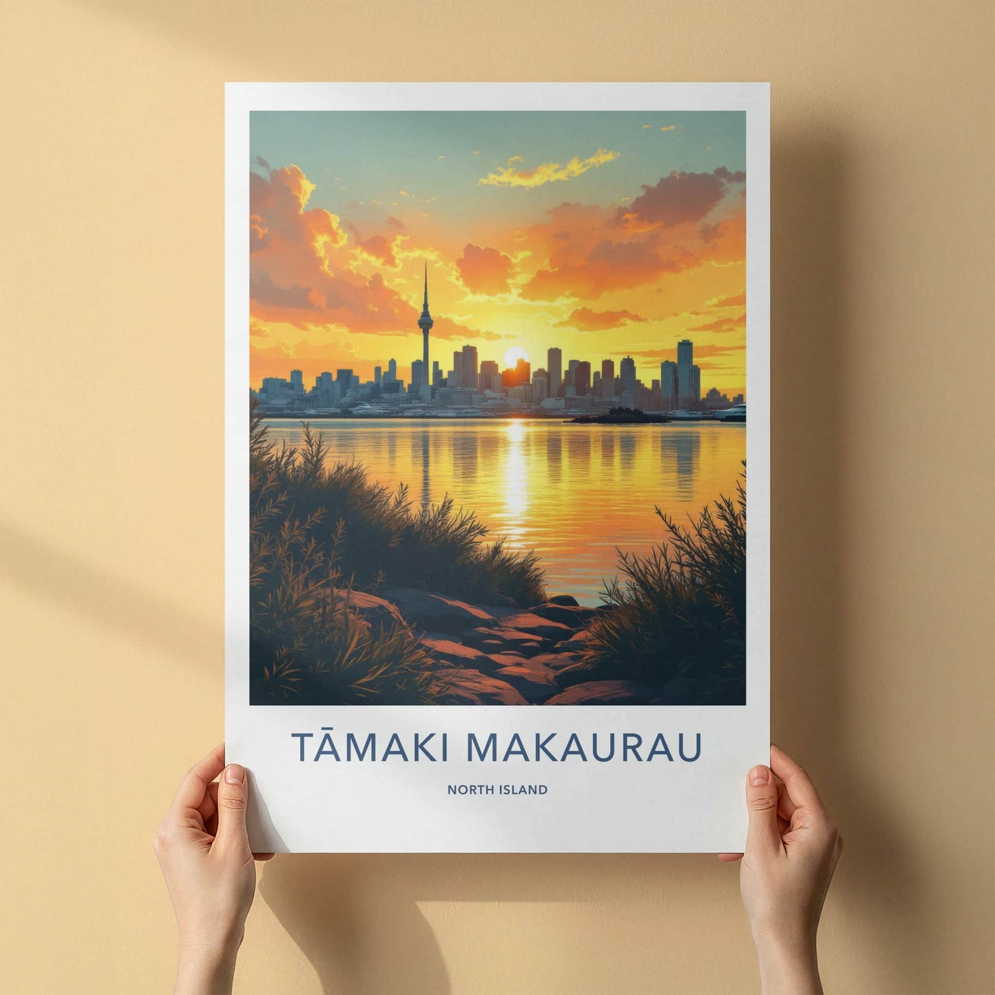 Auckland Poster - New Zealand Travel Art - City Skyline Sunset Home Decor