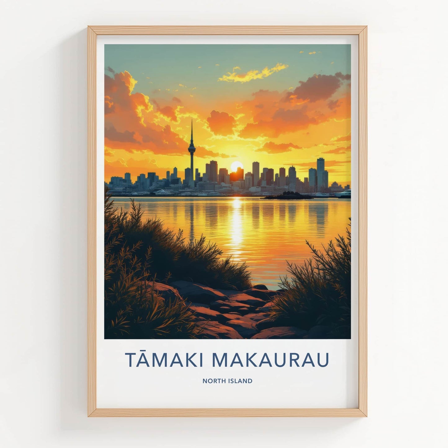 Auckland Poster - New Zealand Travel Art - City Skyline Sunset Home Decor