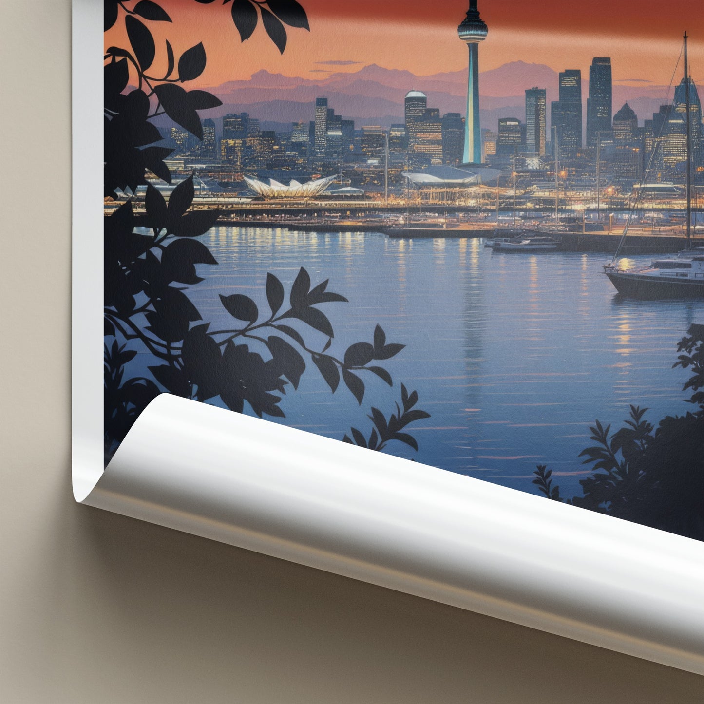 Auckland Poster - New Zealand Travel Art - Moonlit City View Home Decor