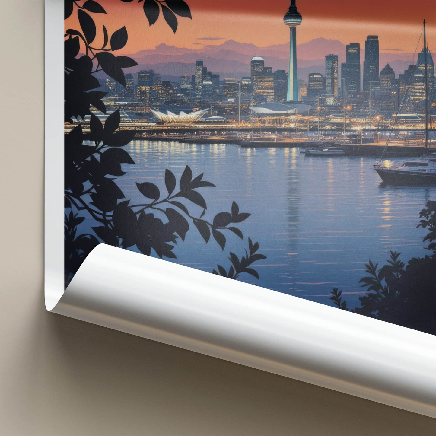 Auckland Poster - New Zealand Travel Art - Moonlit City View Home Decor