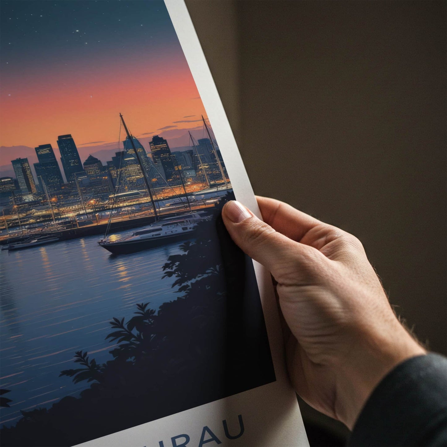 Auckland Poster - New Zealand Travel Art - Moonlit City View Home Decor