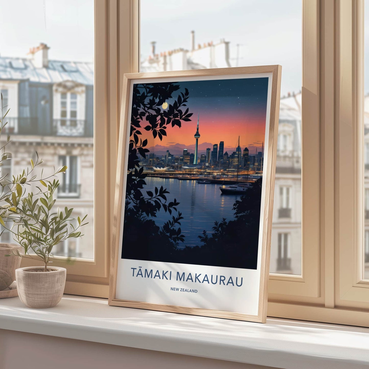 Auckland Poster - New Zealand Travel Art - Moonlit City View Home Decor