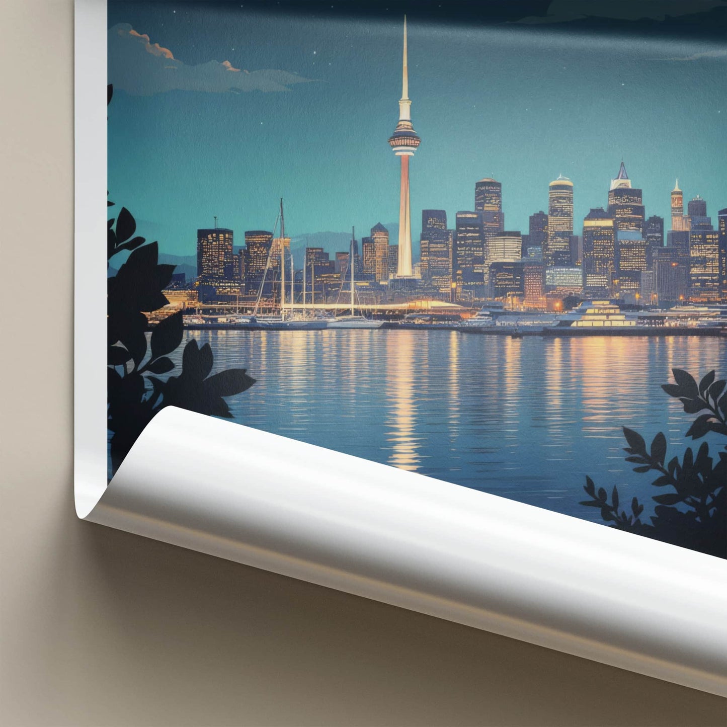 Auckland Poster - New Zealand Travel Art - Moonlit Harbor City Home Decor