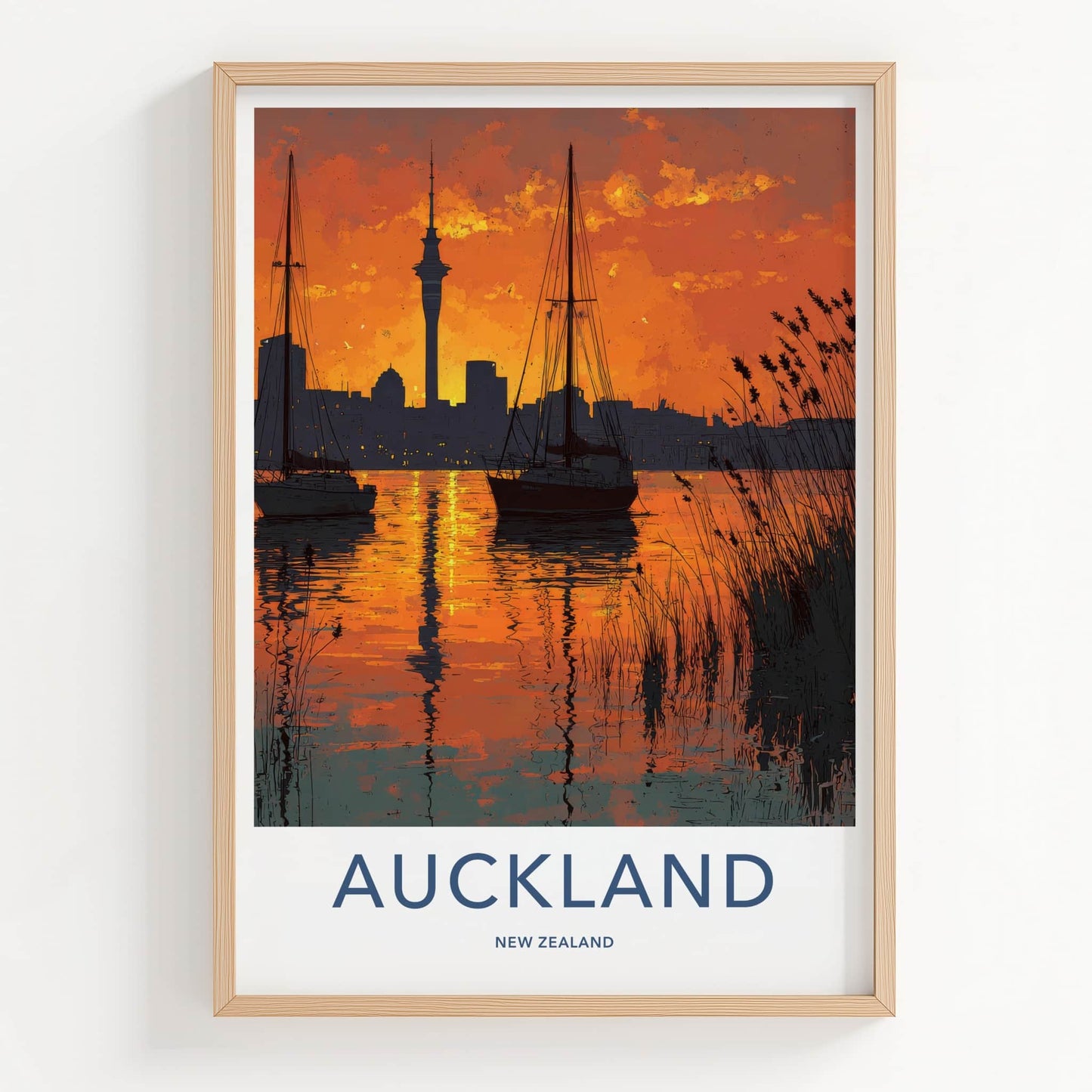 Auckland Poster - New Zealand Travel Art - Orange Sky Harbor Home Decor