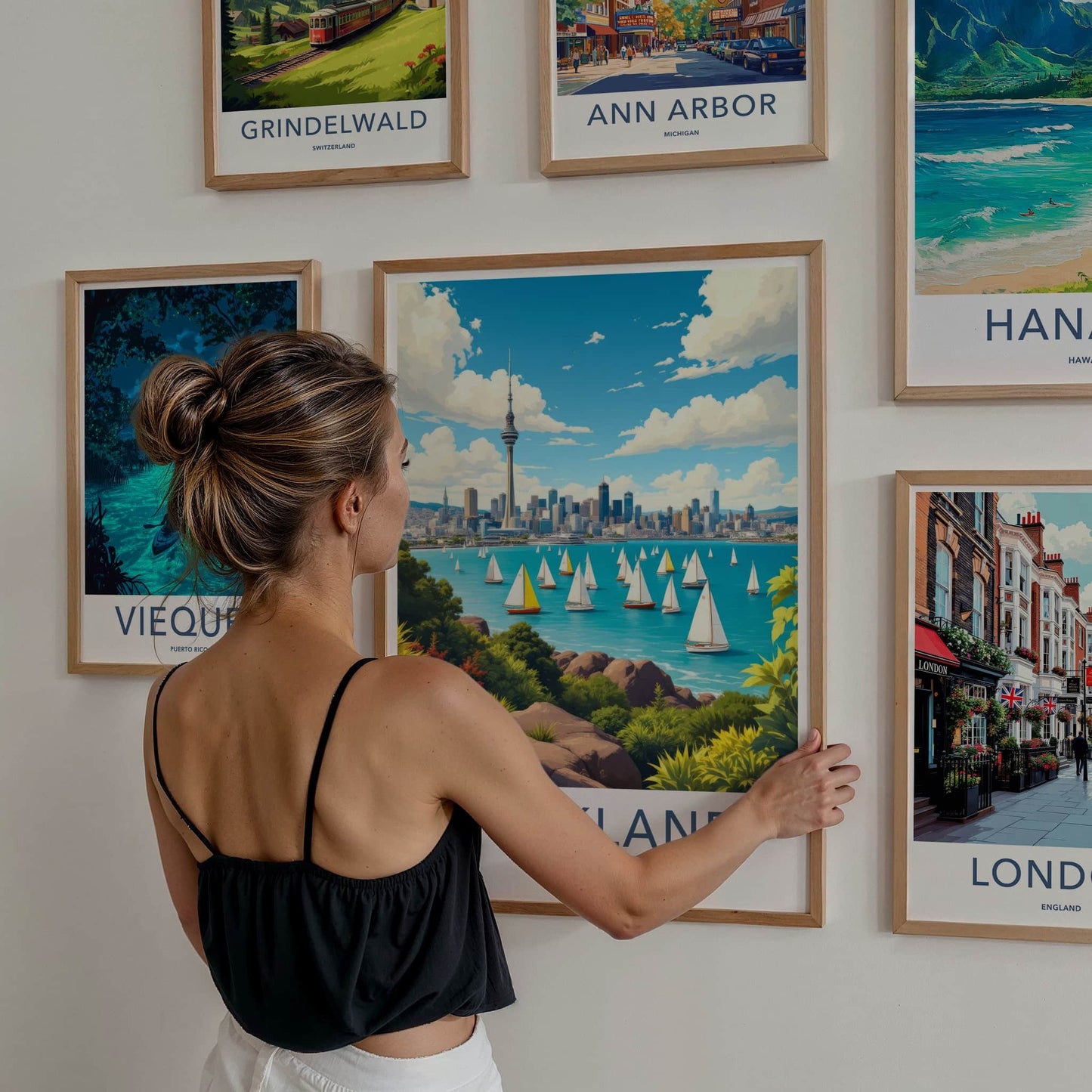 Auckland Poster - New Zealand Travel Art - Sky Tower Sailboats Home Decor