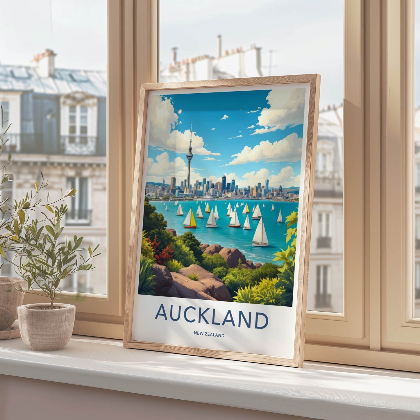 Auckland Poster - New Zealand Travel Art - Sky Tower Sailboats Home Decor
