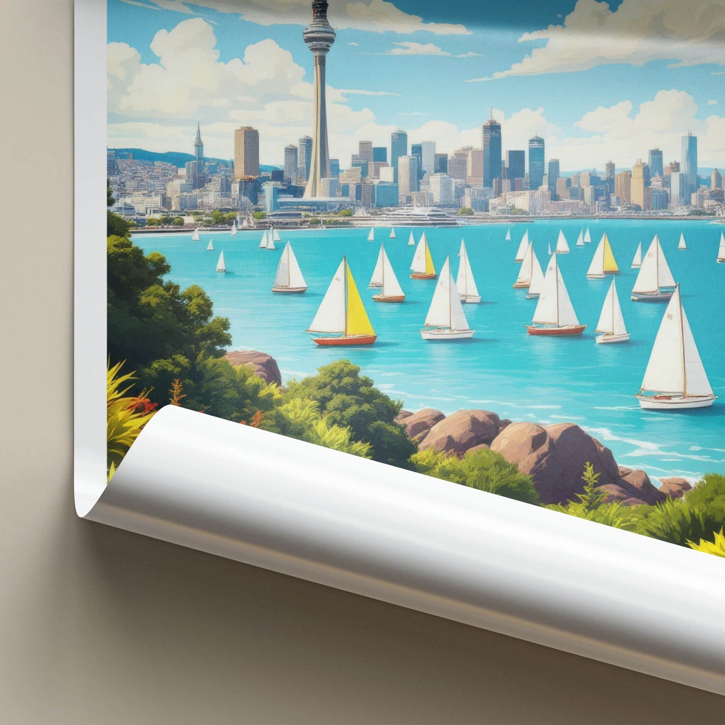 Auckland Poster - New Zealand Travel Art - Sky Tower Sailboats Home Decor