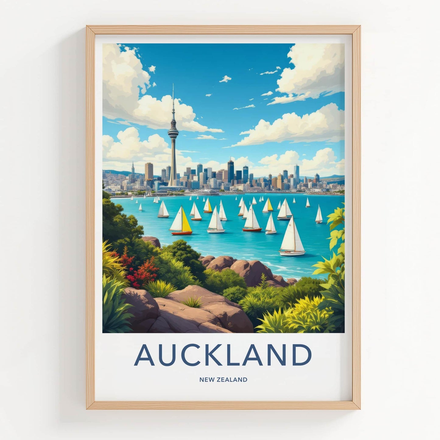 Auckland Poster - New Zealand Travel Art - Sky Tower Sailboats Home Decor