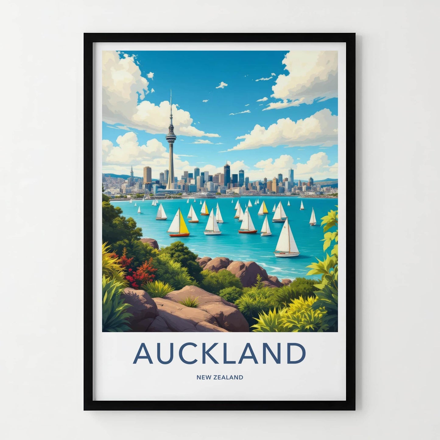 Auckland Poster - New Zealand Travel Art - Sky Tower Sailboats Home Decor
