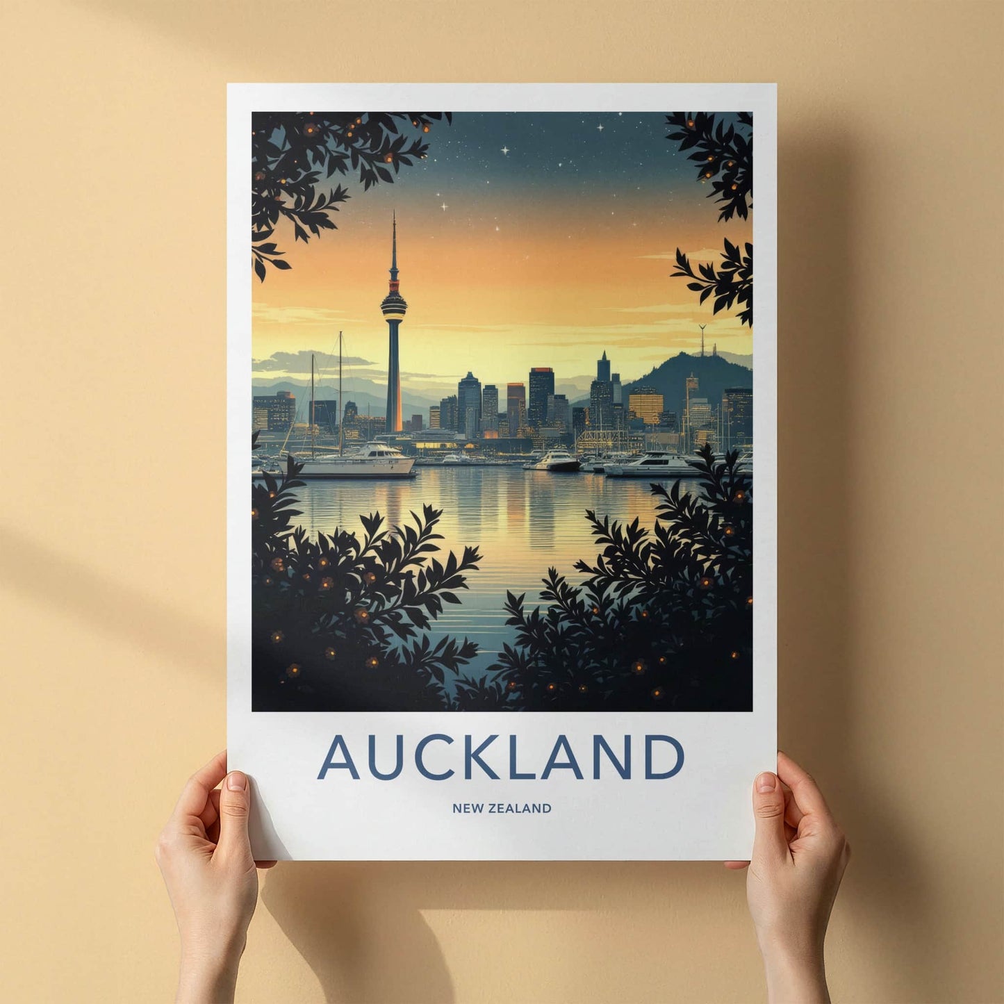 Auckland Poster - New Zealand Travel Art - Sky Tower Twilight Home Decor